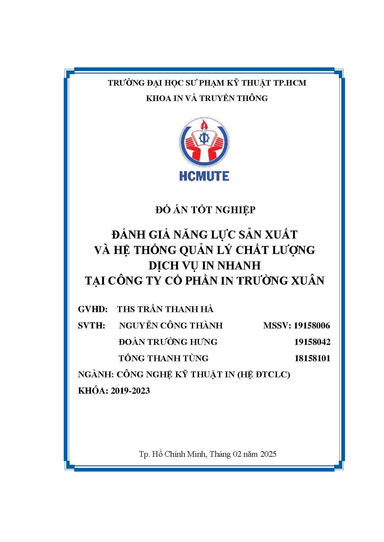 Đồ án tốt nghiệp - Đánh giá năng lực sản xuất và hệ thống quản lý chất lượng dịch vụ in NTCTCPITX