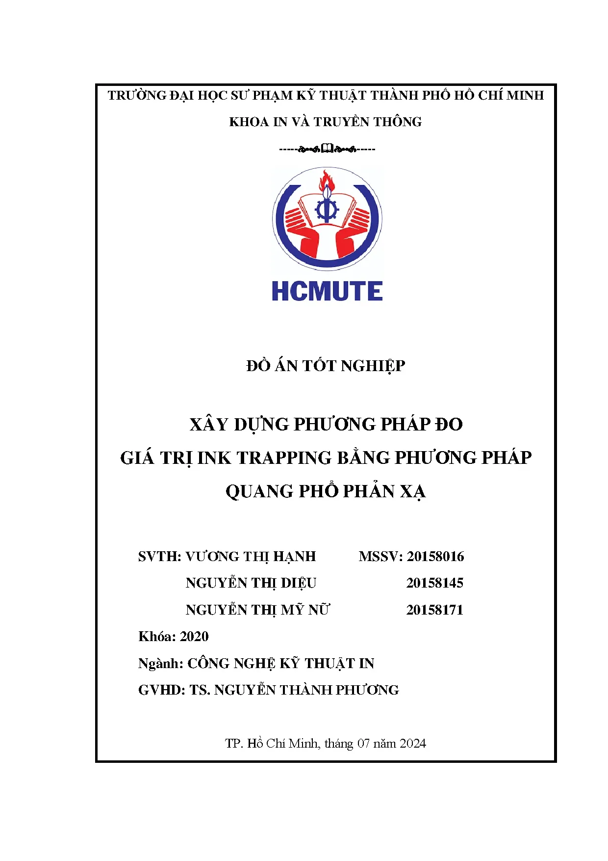 Đồ án tốt nghiệp - Xây dựng phương pháp đo giá trị Ink Trapping bằng phương pháp quang phổ phản xạ