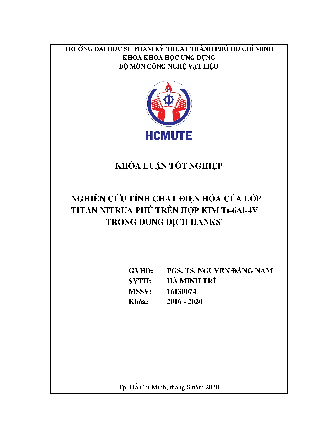 Đồ án tốt nghiệp - Nghiên cứu tính chất điện hóa của lớp Titan Nitrua phủ trên hợp kim TTDDH