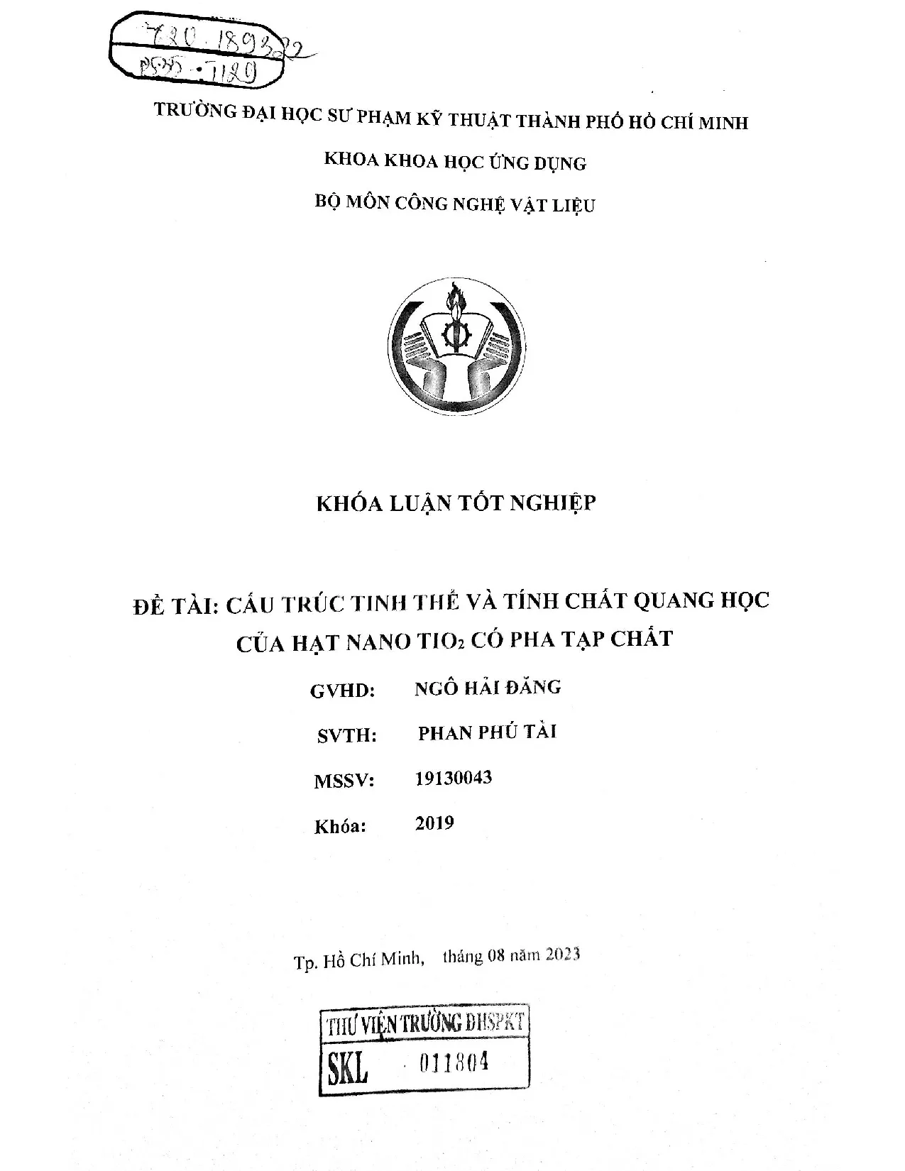 Đồ án tốt nghiệp - Cấu trúc tinh thể và tính chất quang học của hạt Nano TiO2 có pha tạp chất