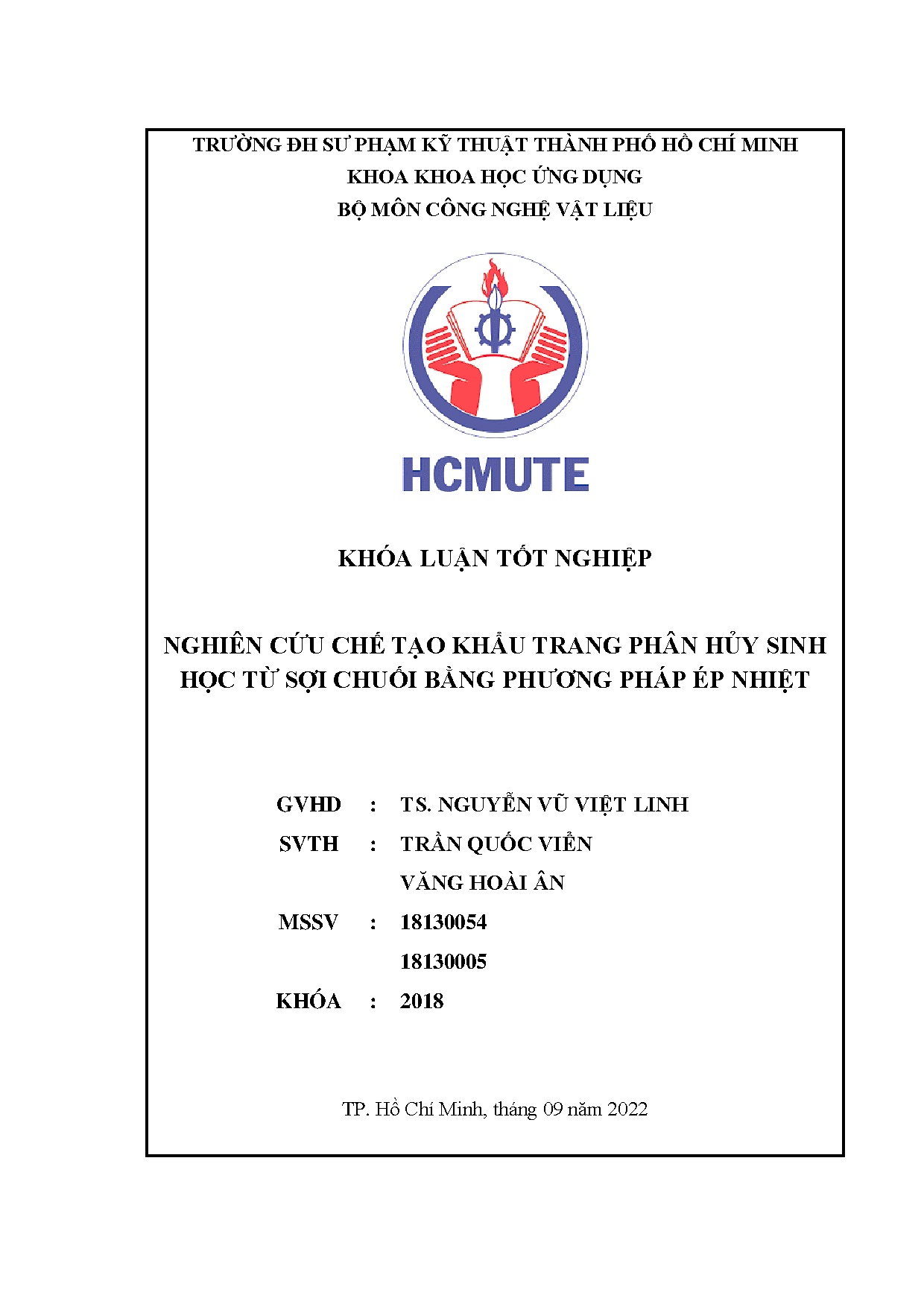 Đồ án tốt nghiệp - Nghiên cứu chế tạo khẩu trang phân hủy sinh học từ sợi chuối bằng PPÉNĐÁTNNCNVL