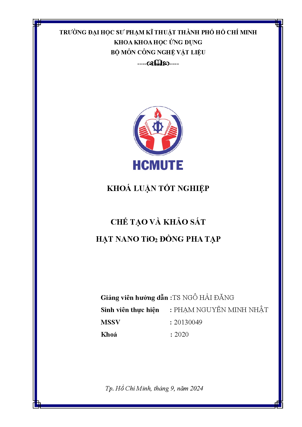 Đồ án tốt nghiệp - Chế tạo và khảo sát hạt nano TiO₂ đồng pha tạp