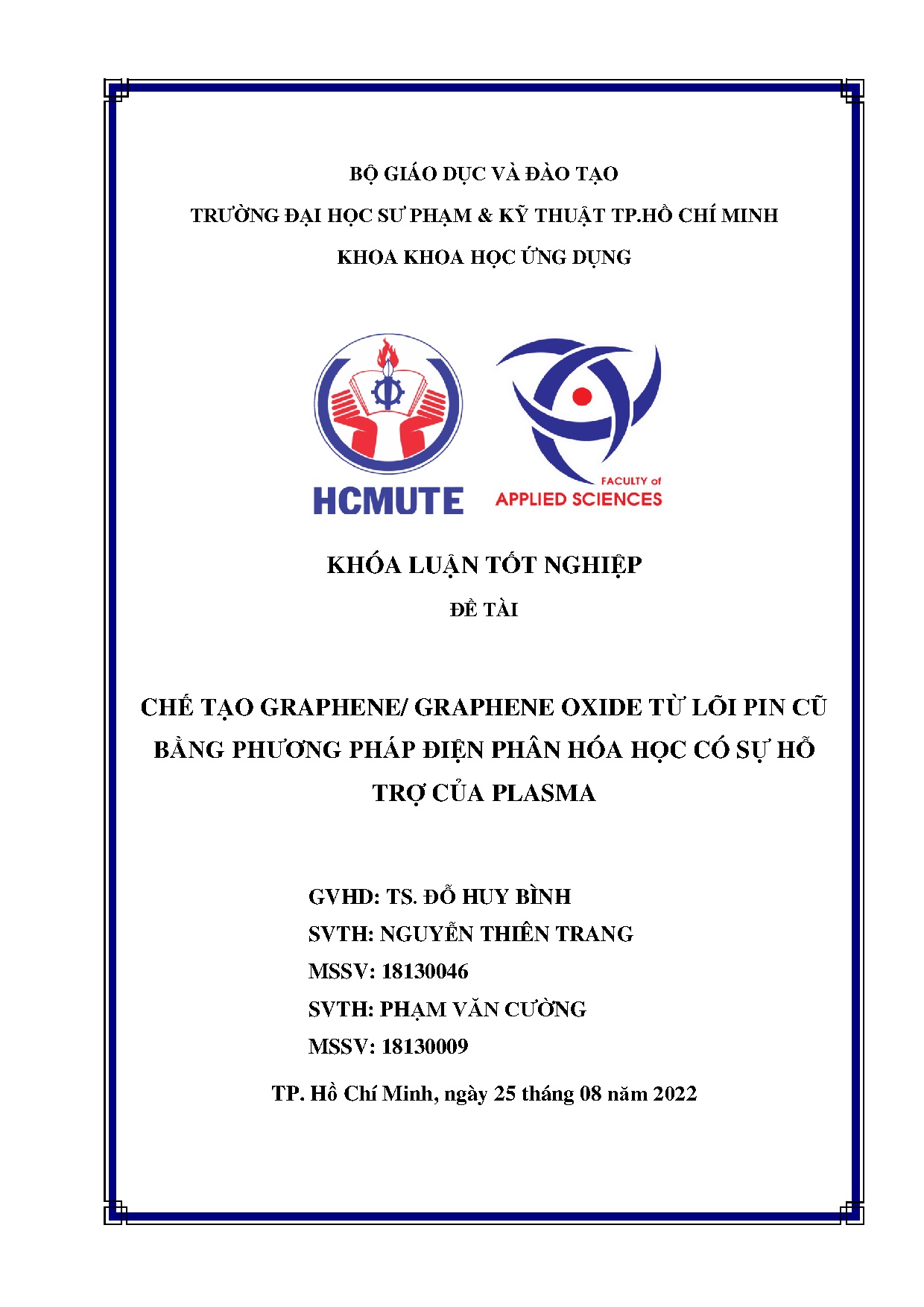 Đồ án tốt nghiệp - Chế tạo Graphene/ Graphene Oxide từ lõi pin cũ bằng phương pháp điện PHHCSHTCP