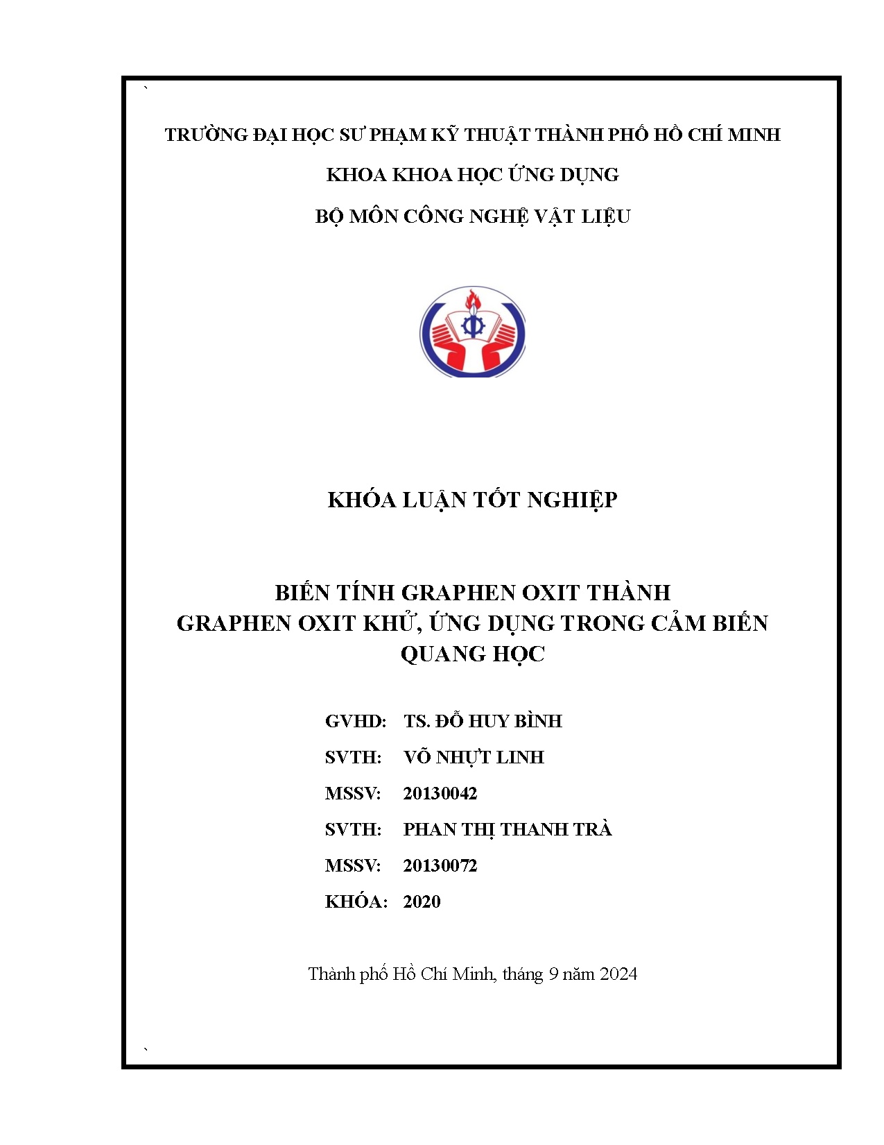 Đồ án tốt nghiệp - Biến tính Graphene oxit thành Graphene oxit khử ứng dụng trong cảm biến quang học