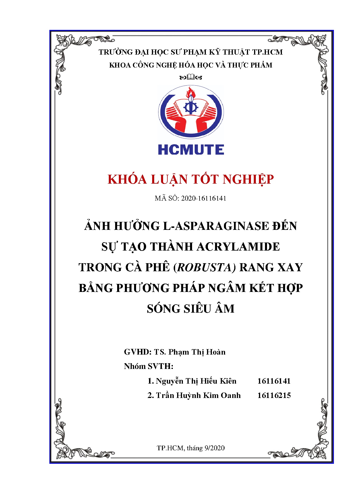 Đồ án tốt nghiệp - Ảnh hưởng L-Asparaginase đến sự tạo thành Acrylamide trong cà phê ( RXBPPNK .