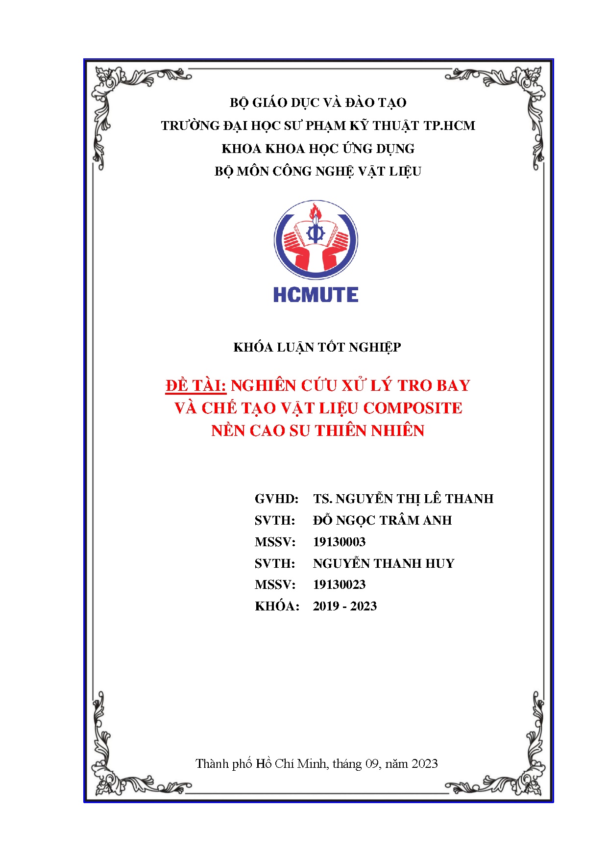 Đồ án tốt nghiệp - Nghiên cứu xử lý tro bay và chế tạo vật liệu composite nền cao su thiên nhiên