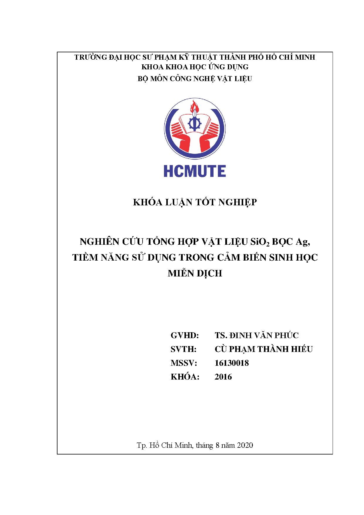 Đồ án tốt nghiệp - Nghiên cứu tổng hợp vật liệu SiO2 bọc Ag, tiềm năng sử dụng trong cảm biến SHMD