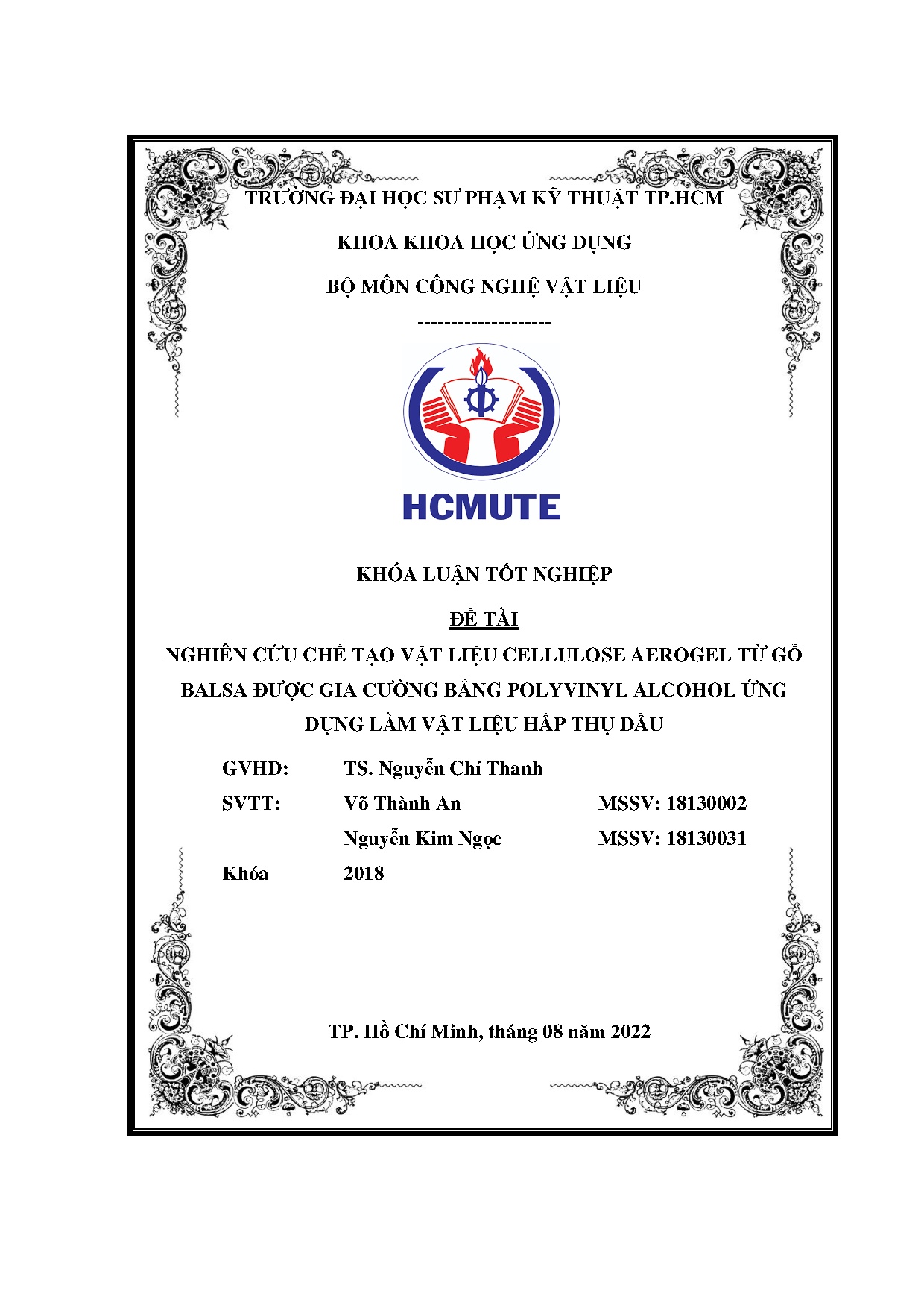 Đồ án tốt nghiệp - Nghiên cứu chế tạo vật liệu Cellulose Aerogel từ gỗ Balsa được gia CBPAỨDLVLHTD