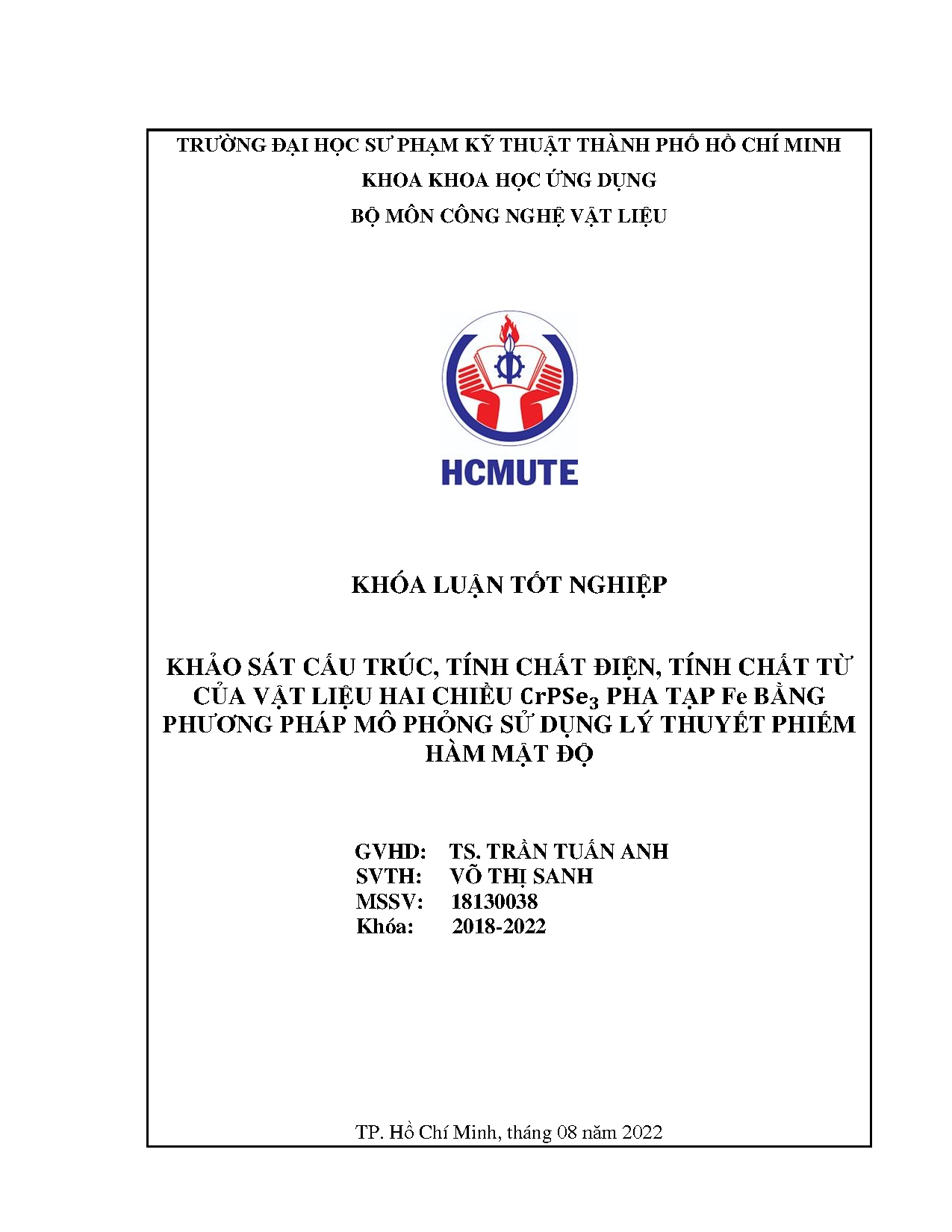 Đồ án tốt nghiệp - Khảo sát cấu trúc, tính chất điện, tính chất từ của vật liệu HCCPTFBPPMPSDLTPHMĐ