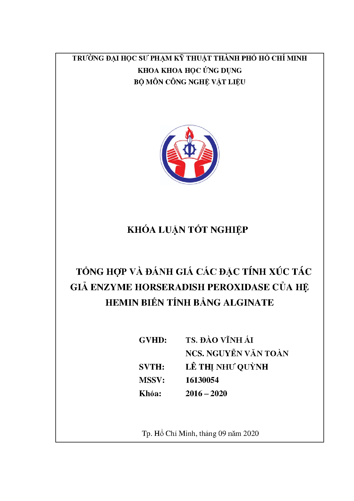 Đồ án tốt nghiệp - Tổng hợp và đánh giá các đặc tính xúc tác giả Enzyme Horseradish PCHHBTBA .