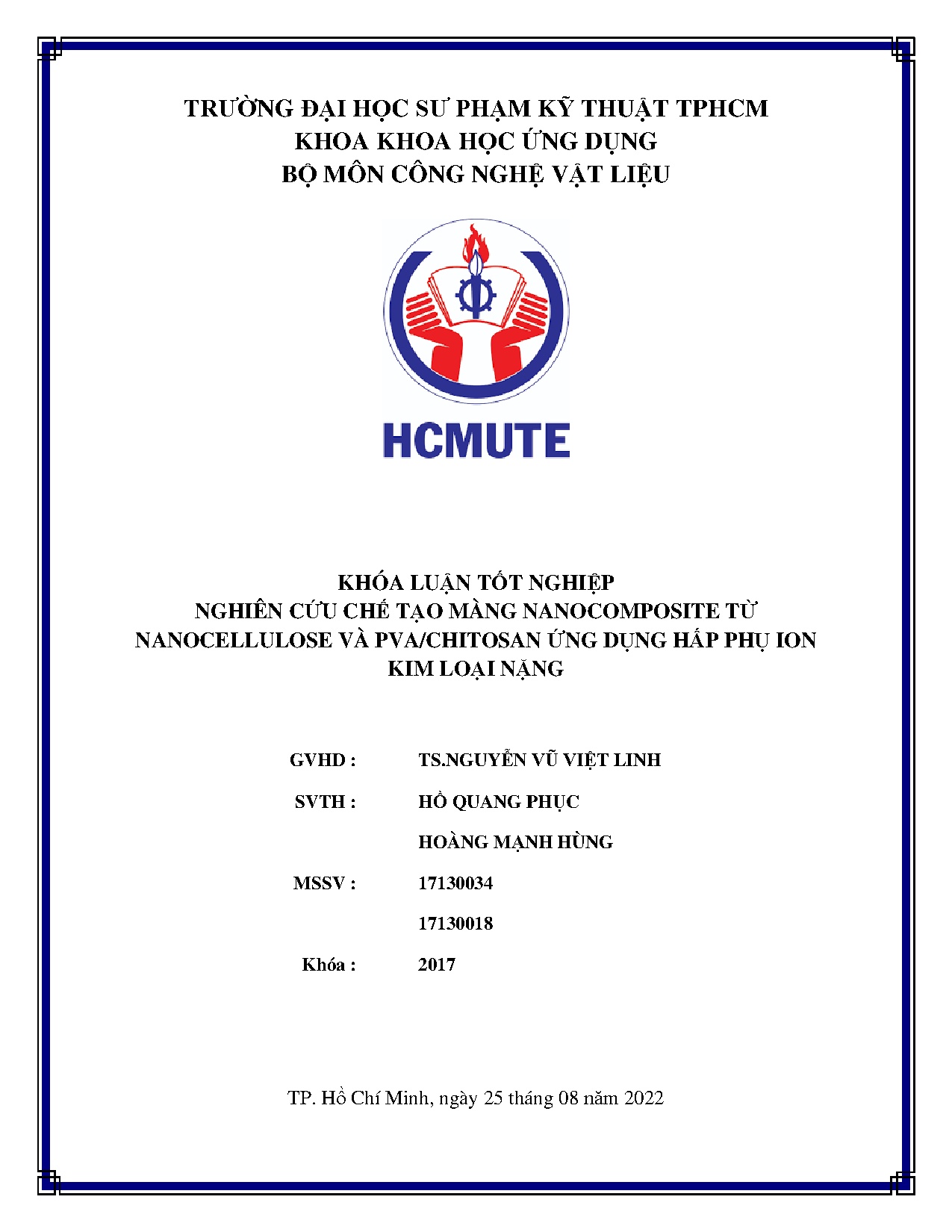 Đồ án tốt nghiệp - Nghiên cứu chế tạo màng Nanocomposite từ Nanocellulose và Pva/Chitosan ỨDHTIKLN