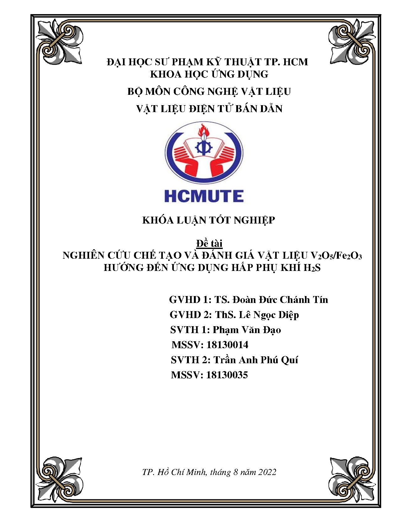 Đồ án tốt nghiệp - Nghiên cứu chế tạo và đánh giá vật liệu V2O5/Fe2O3 hướng đến ứng dụng hấp phụ KH