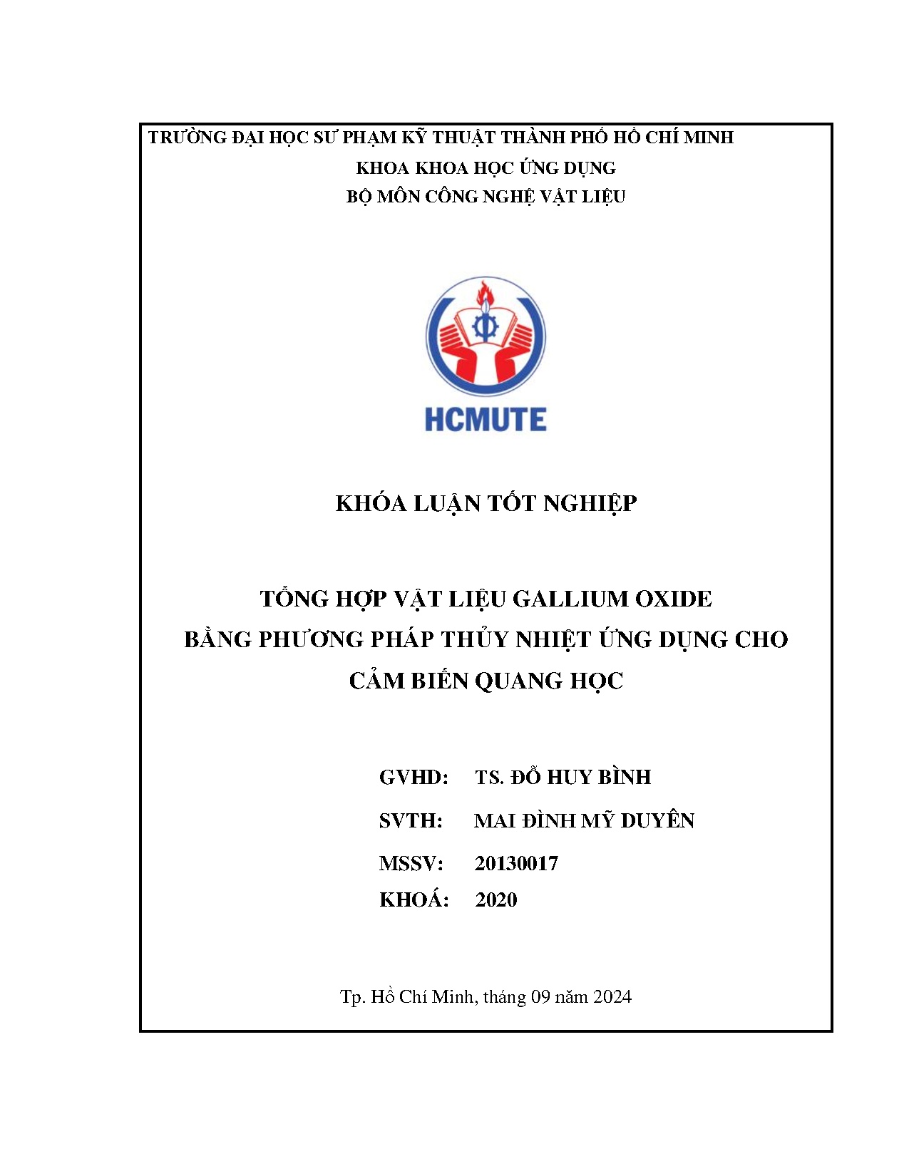 Đồ án tốt nghiệp - Tổng hợp vật liệu Gallium Oxide bằng phương pháp thủy nhiệt ứng dụng cho cảm BQH