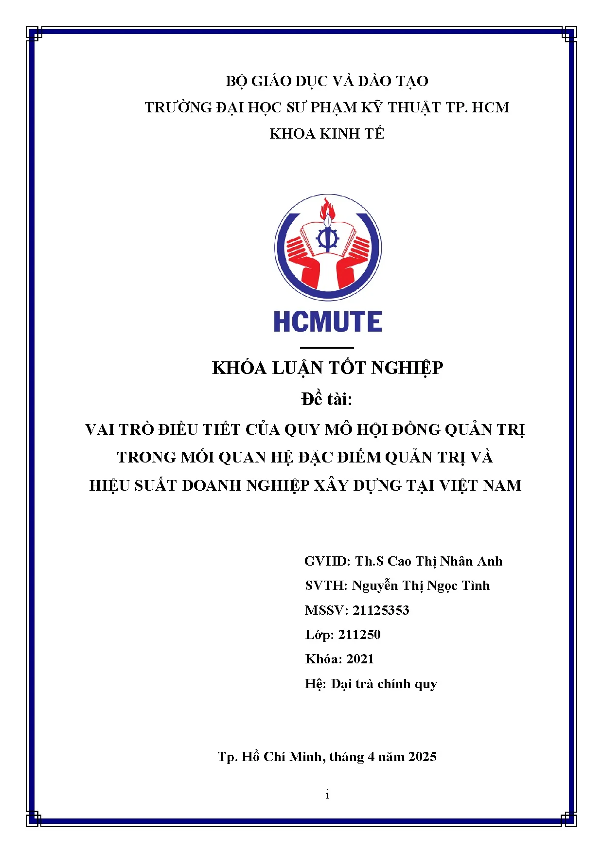 Đồ án tốt nghiệp - Vai trò điều tiết của Quy mô Hội đồng Quản trị trong mối quan hệ ĐĐQTVHSDNXDTVN - Trang 2