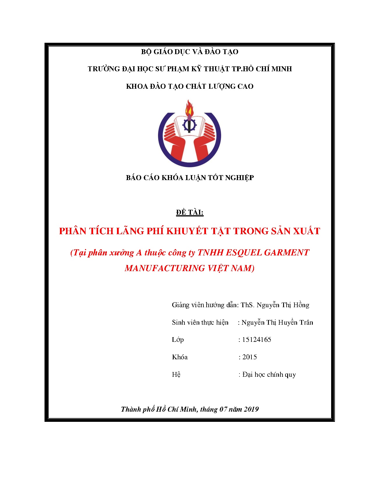 Đồ án tốt nghiệp - Phân tích lãng phí khuyết tật trong sản xuất