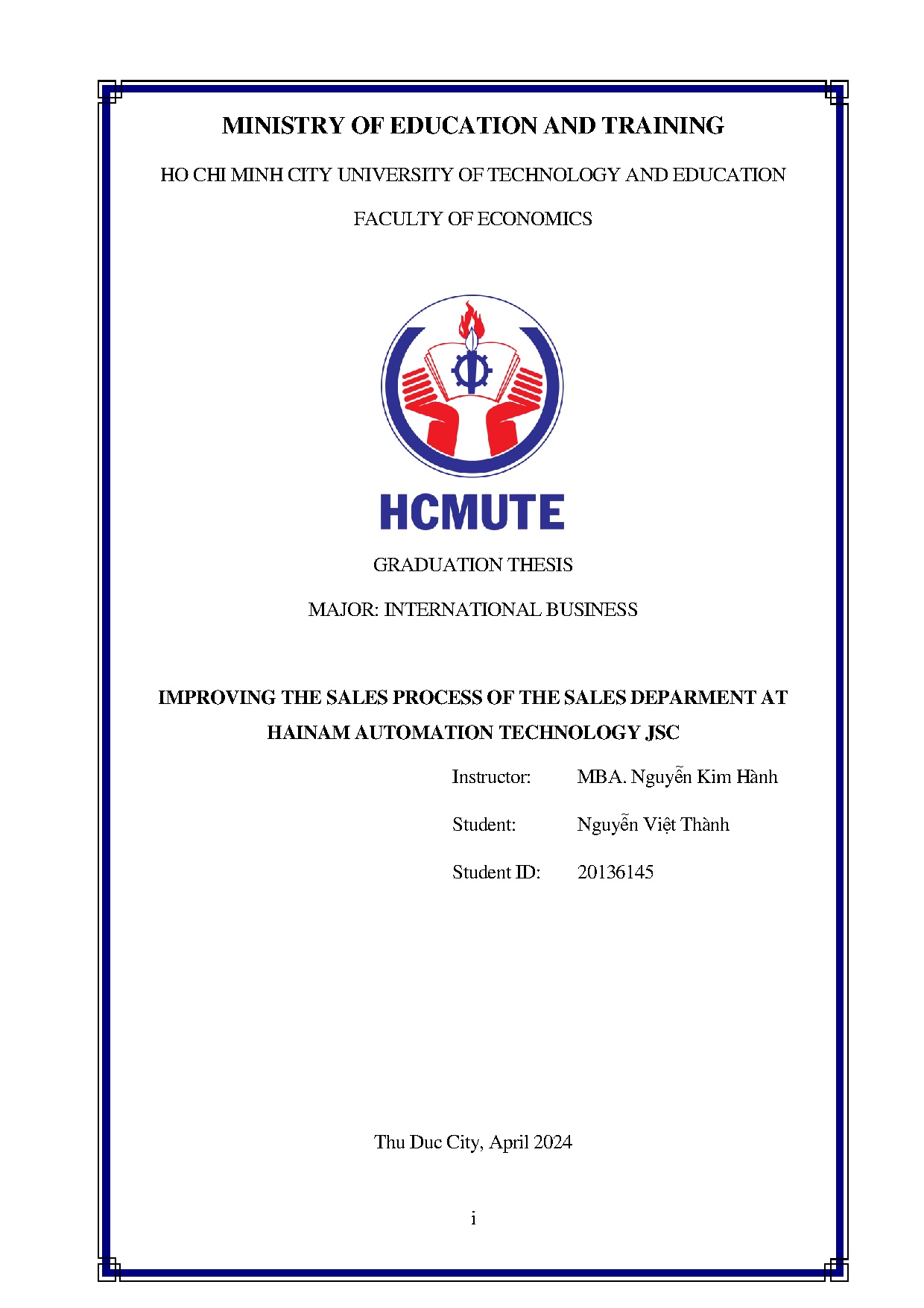 Đồ án tốt nghiệp - Improving the sales process of the sales department at Hainam automation TJ