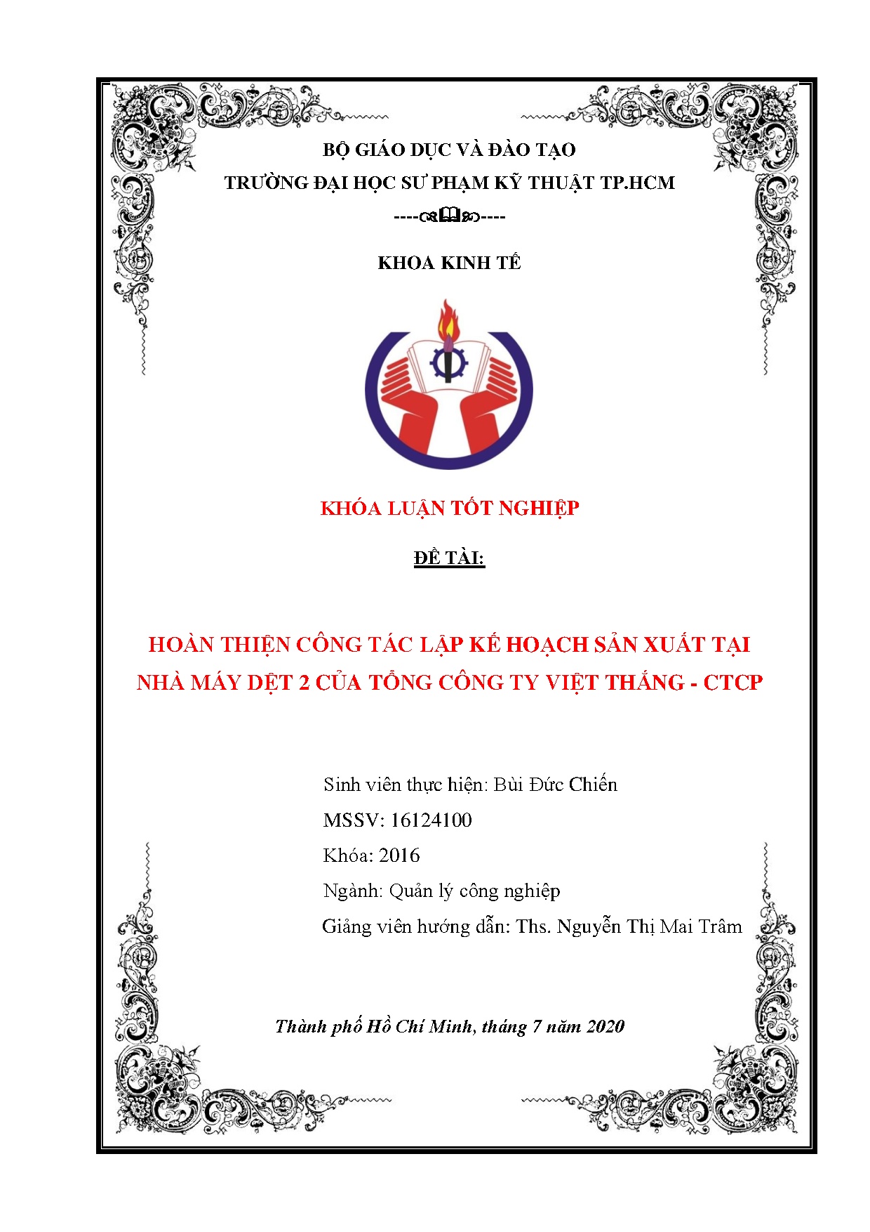 Đồ án tốt nghiệp - Hoàn thiện công tác lập kế hoạch sản xuất tại nhà máy dệt 2 của tổng Công TVT - C