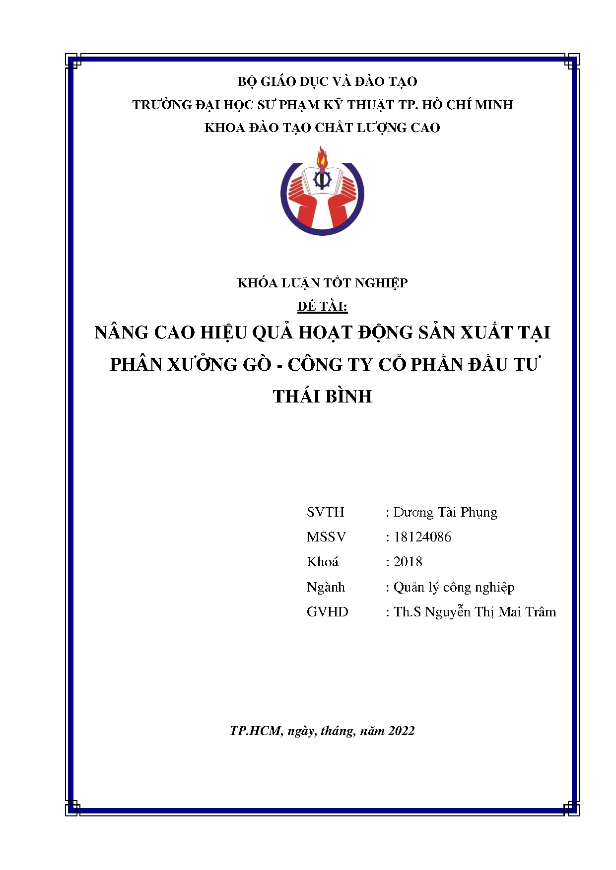 Đồ án tốt nghiệp - Nâng cao hiệu quả hoạt động sản xuất tại phân xưởng gò - Công ty cổ phần đầu TTB