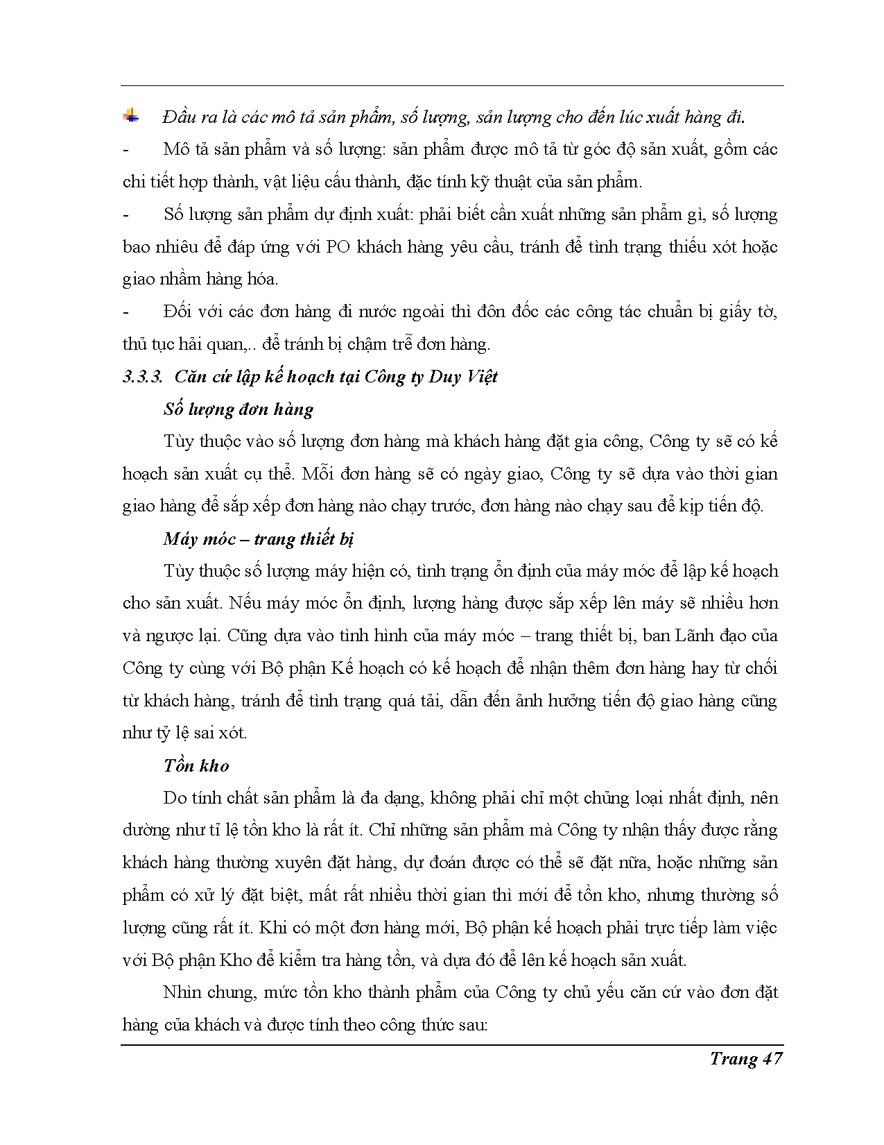 Đồ án tốt nghiệp - Hoàn thiện công tác lập kế hoạch sản xuất tại công ty TNHH cơ khí chính xác Duy V - Trang 60