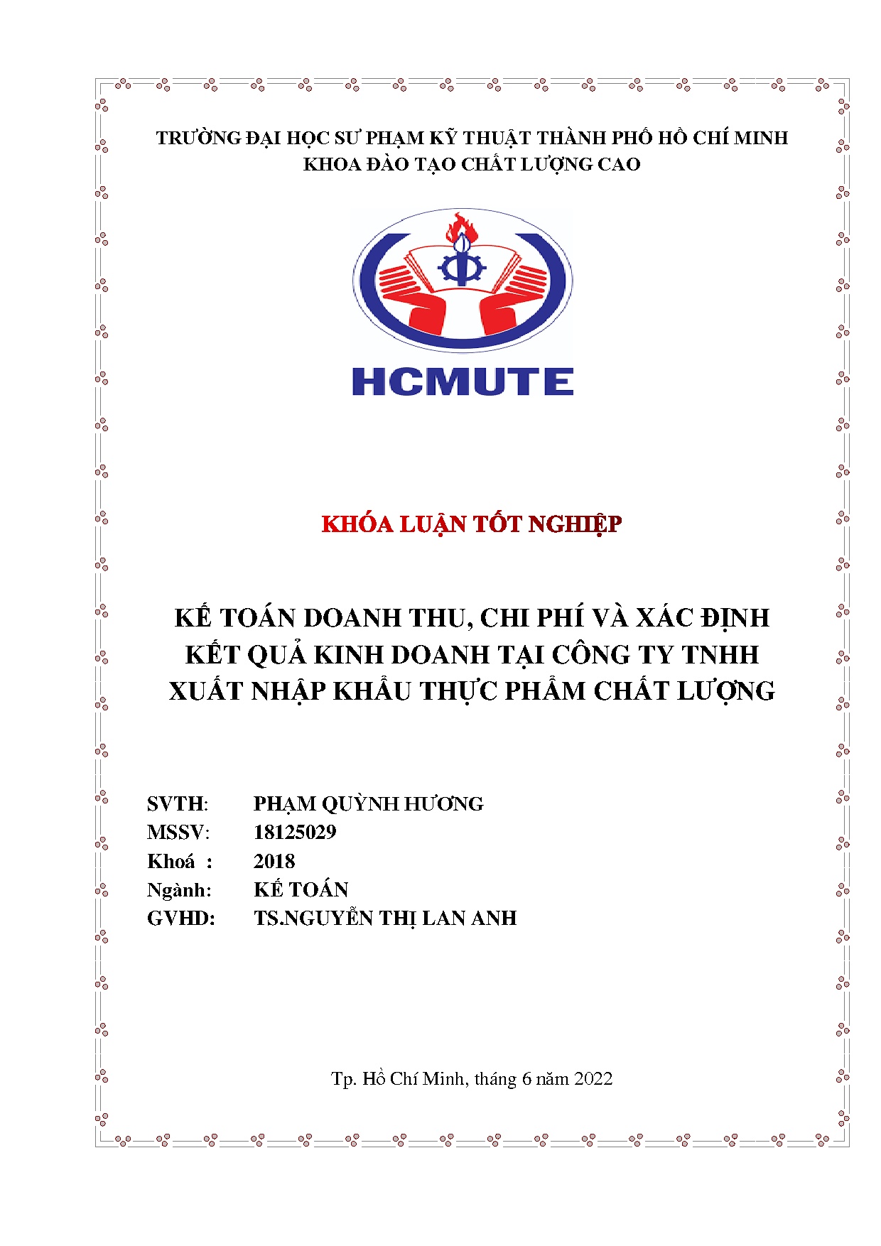 Đồ án tốt nghiệp - Kế toán doanh thu, chi phí và xác định kết quả kinh doanh tại Công ty TXNKTPCL