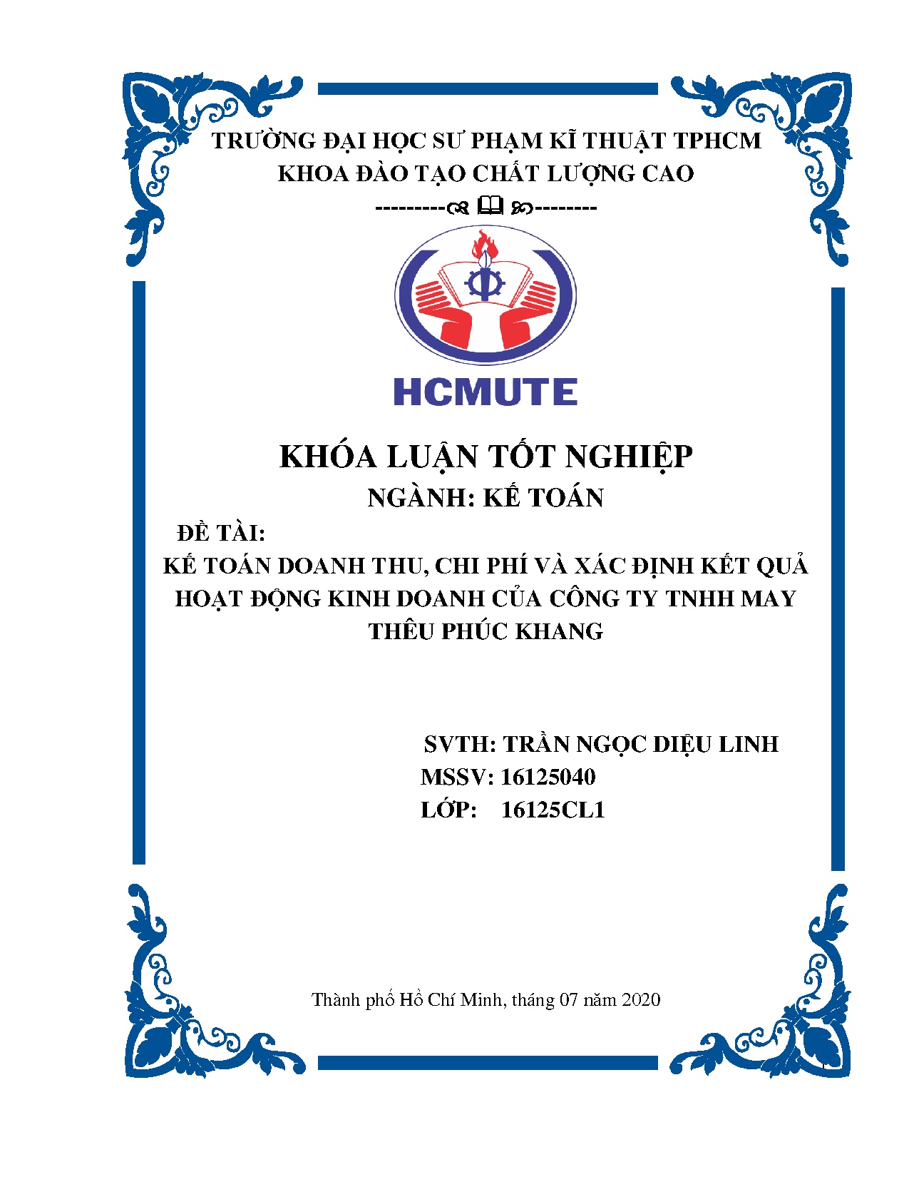 Đồ án tốt nghiệp - Kế toán doanh thu, chi phí và xác định kết quả hoạt động kinh doanh của CTTMTPK