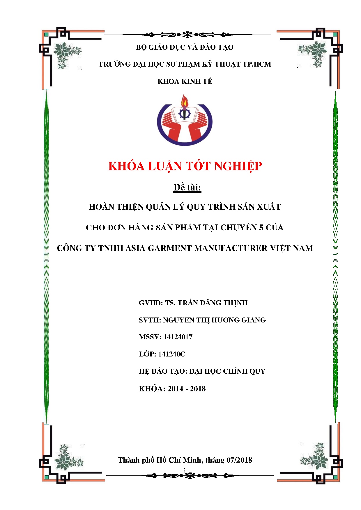 Đồ án tốt nghiệp - Hoàn thiện quy trình quản lý sản xuất cho đơn hàng sản phẩm tại C 5 CCTTAGMVN