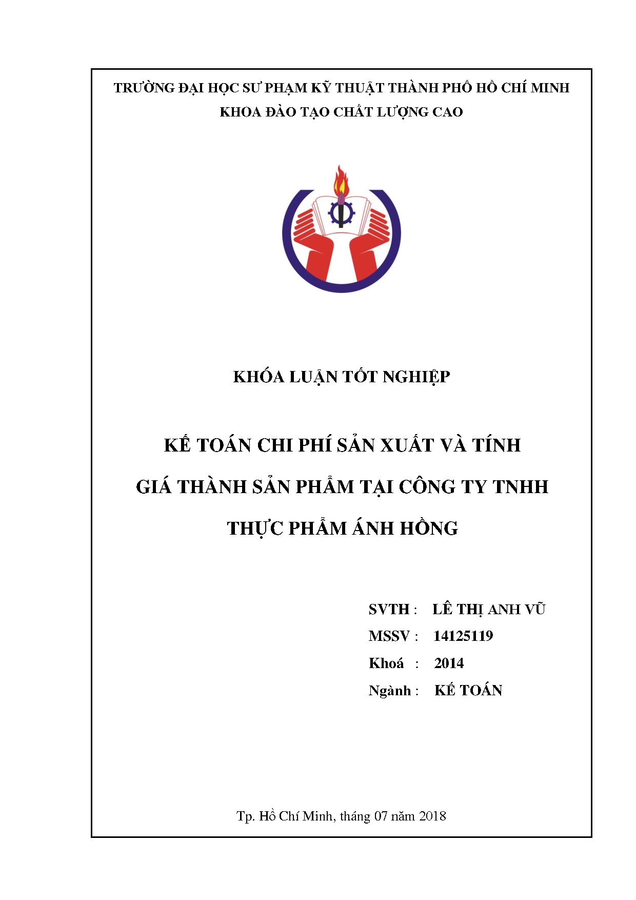 Đồ án tốt nghiệp - Kế toán chi phí sản xuất và tính giá thành sản phẩm tại công ty TNHH Thực phẩm ÁH
