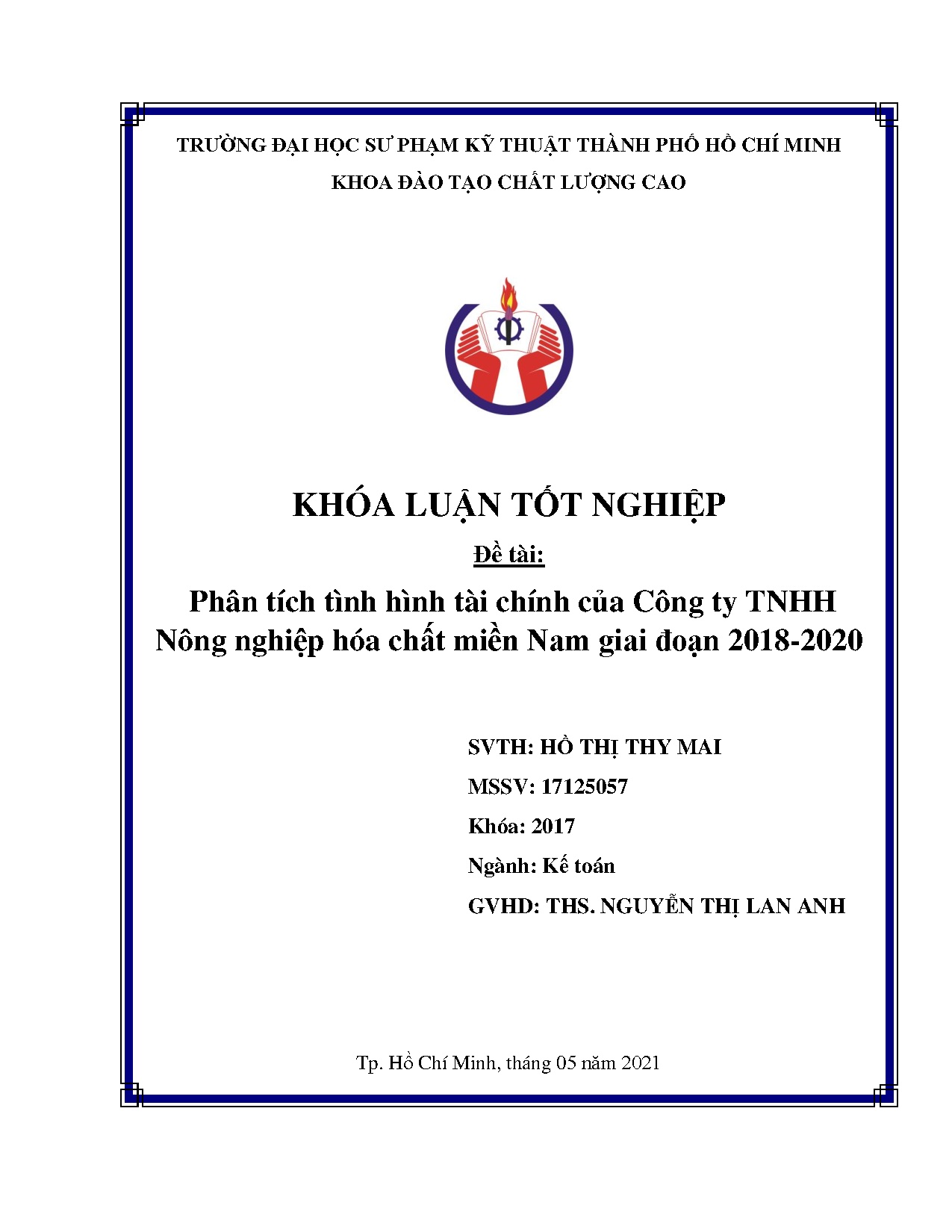 Đồ án tốt nghiệp - Phân tích tình hình tài chính của Công ty TNHH Nông nghiệp hóa chất miền Nam GĐ 2