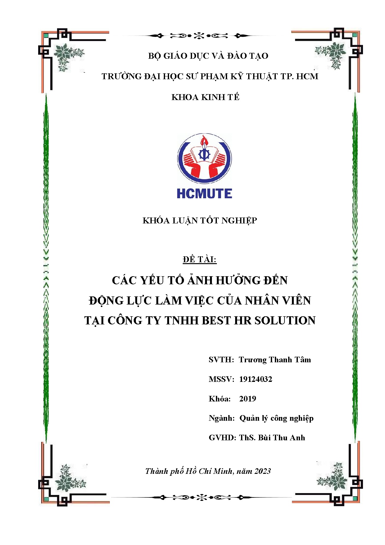 Đồ án tốt nghiệp - Các yếu tố ảnh hưởng đến động lực làm việc của nhân viên tại Công ty TNHH Best HS