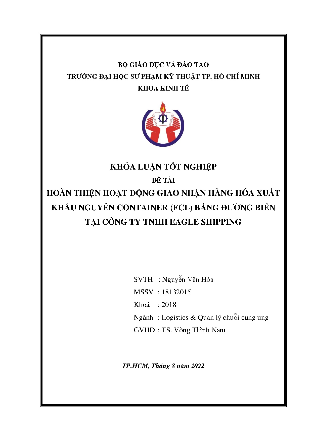 Đồ án tốt nghiệp - Hoàn thiện hoạt động giao nhận hàng hóa xuất khẩu nguyên container ( BĐBTCTTES