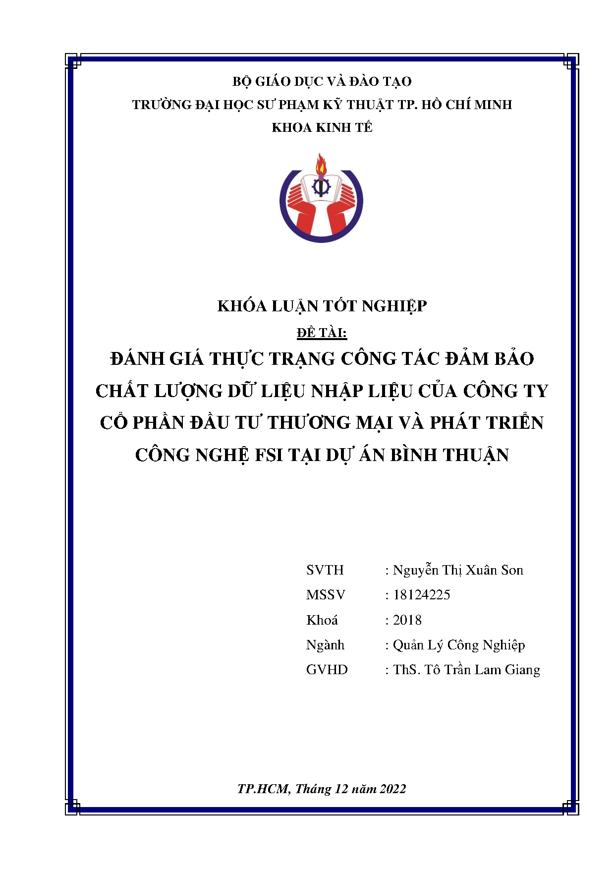 Đồ án tốt nghiệp - Đánh giá thực trạng công tác đảm bảo chất lượng dữ liệu NLCCTCPĐTTMVPTCNFTDÁBT