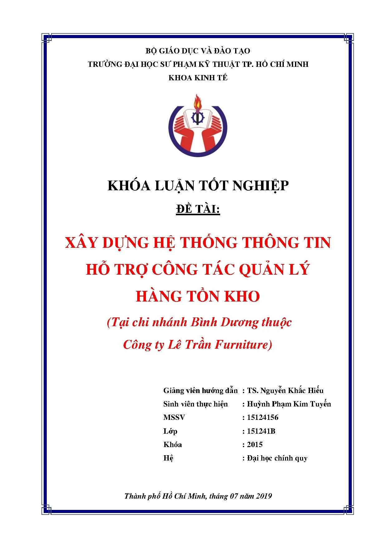 Đồ án tốt nghiệp - Xây dựng hệ thống thông tin hỗ trợ công tác quản lý hàng tồn kho