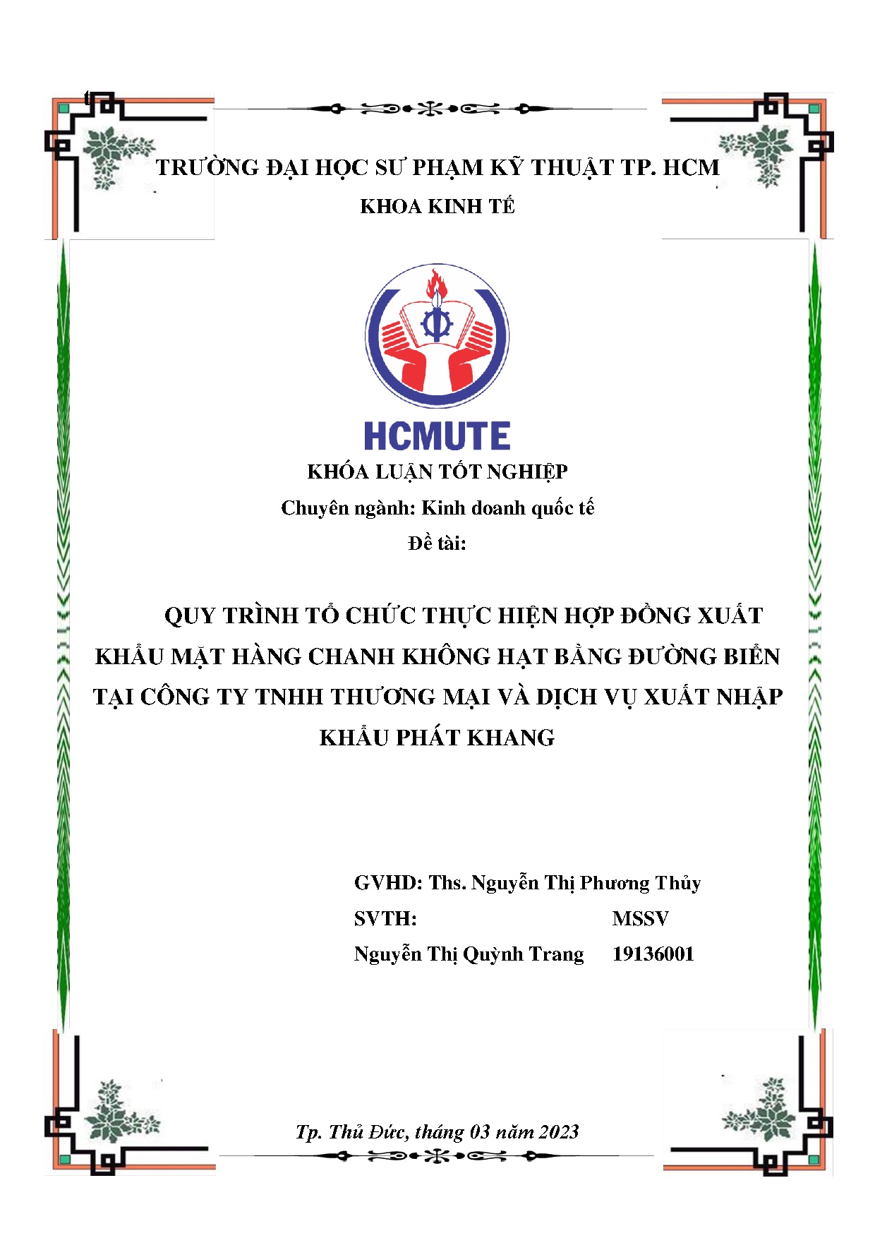 Đồ án tốt nghiệp - Quy trình tổ chức thực hiện hợp đồng xuất khẩu mặt hàng chanh KHBĐBTCTTTMVDVXNKPK