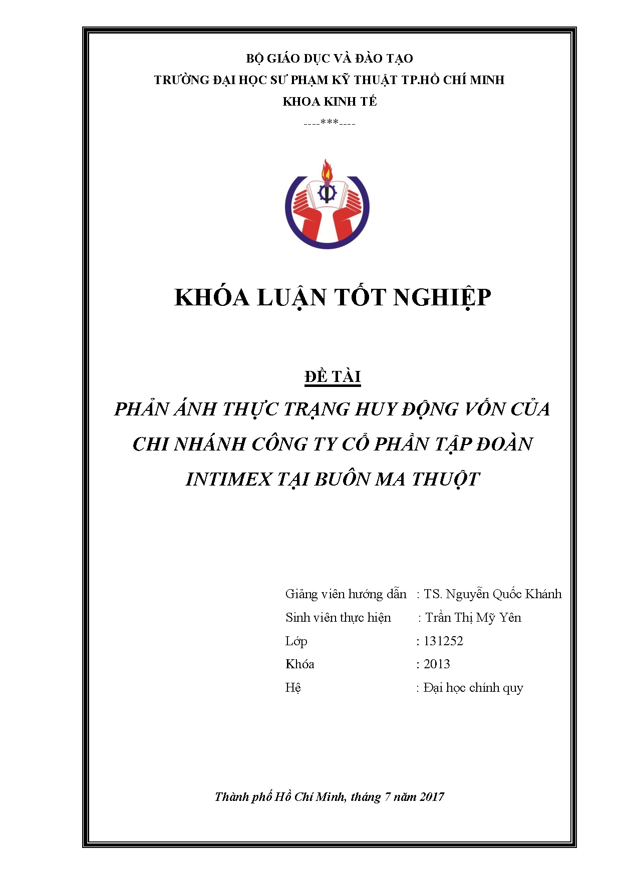 Đồ án tốt nghiệp - Phản ánh thực trạng huy động vốn của Chi nhánh Công ty Cổ phần tập đoàn ITBMT