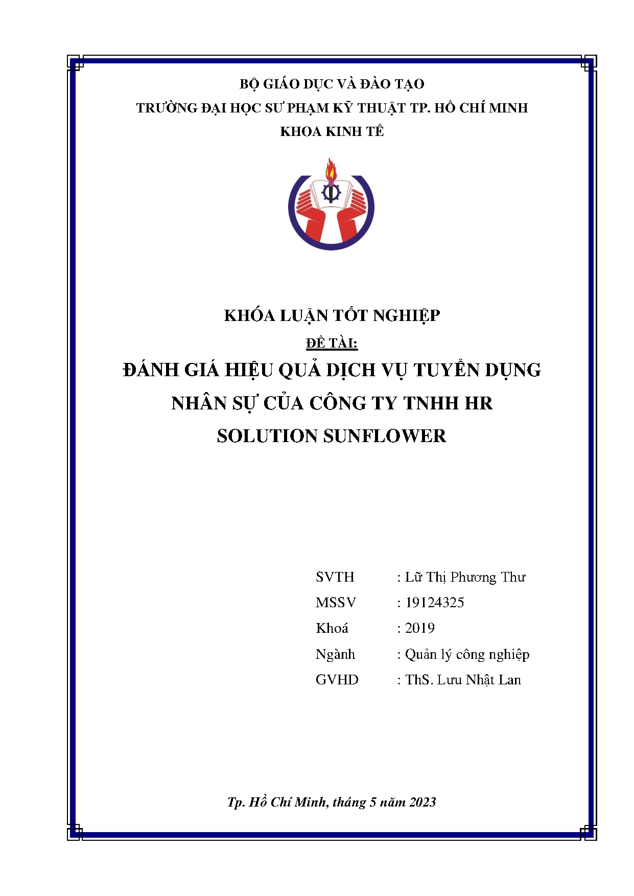 Đồ án tốt nghiệp - Đánh giá hiệu quả dịch vụ tuyển dụng nhân sự của Công ty TNHH HR Solution S