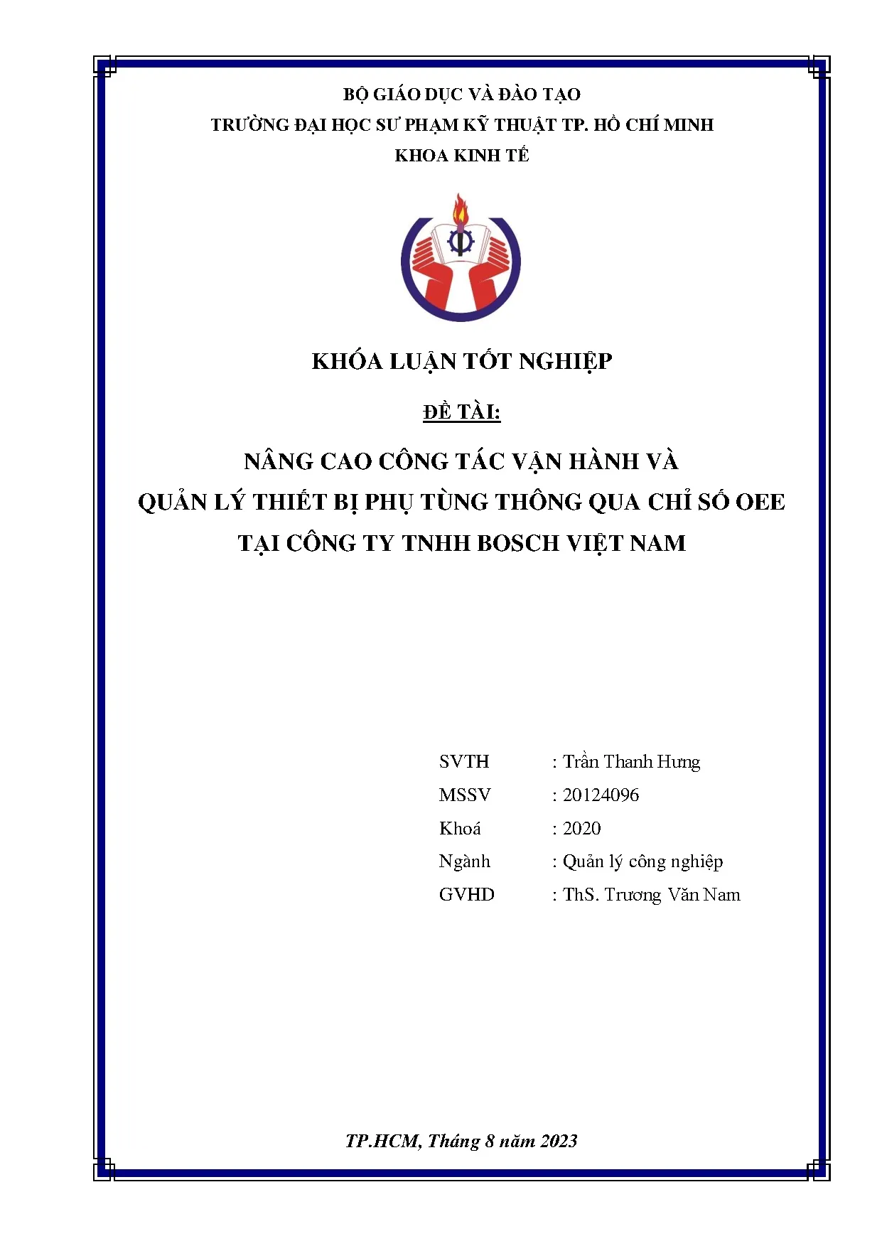 Đồ án tốt nghiệp - Nâng cao công tác vận hành và quản lý thiết bị phụ tùng thông qua chỉ số OTCTTBVN