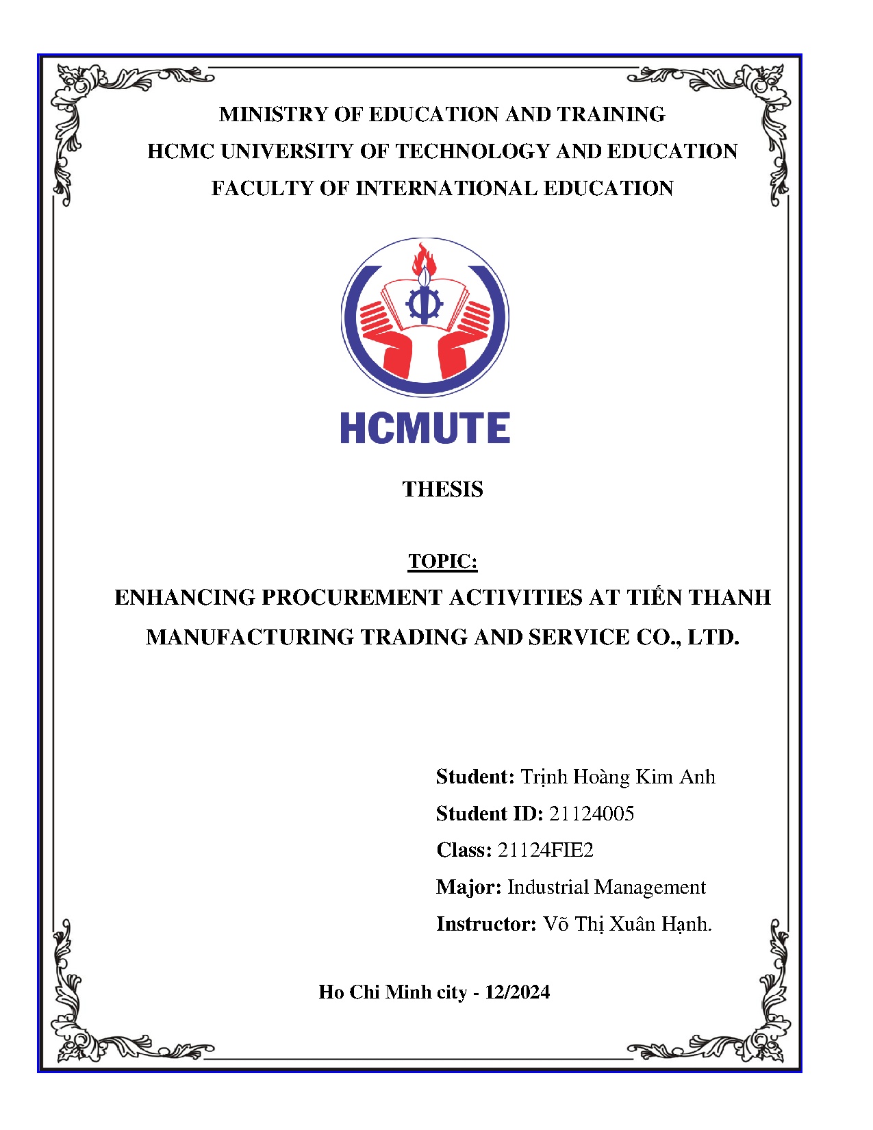 Đồ án tốt nghiệp - Enhancing procurement activities at Tiến Thanh manufacturing trading and SCL