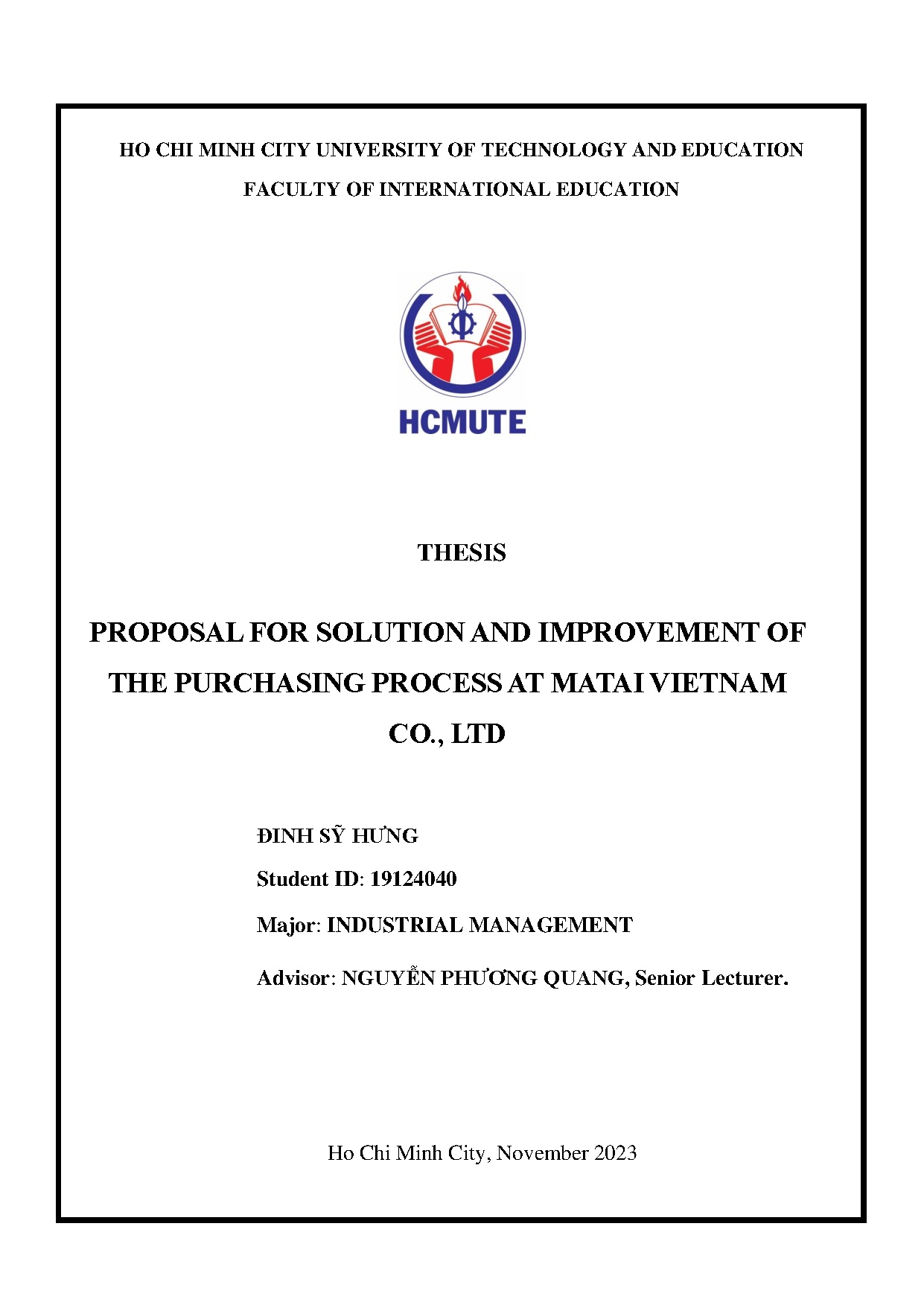 Đồ án tốt nghiệp - Proposal for solution and improvement of the purchasing process at Matai VC