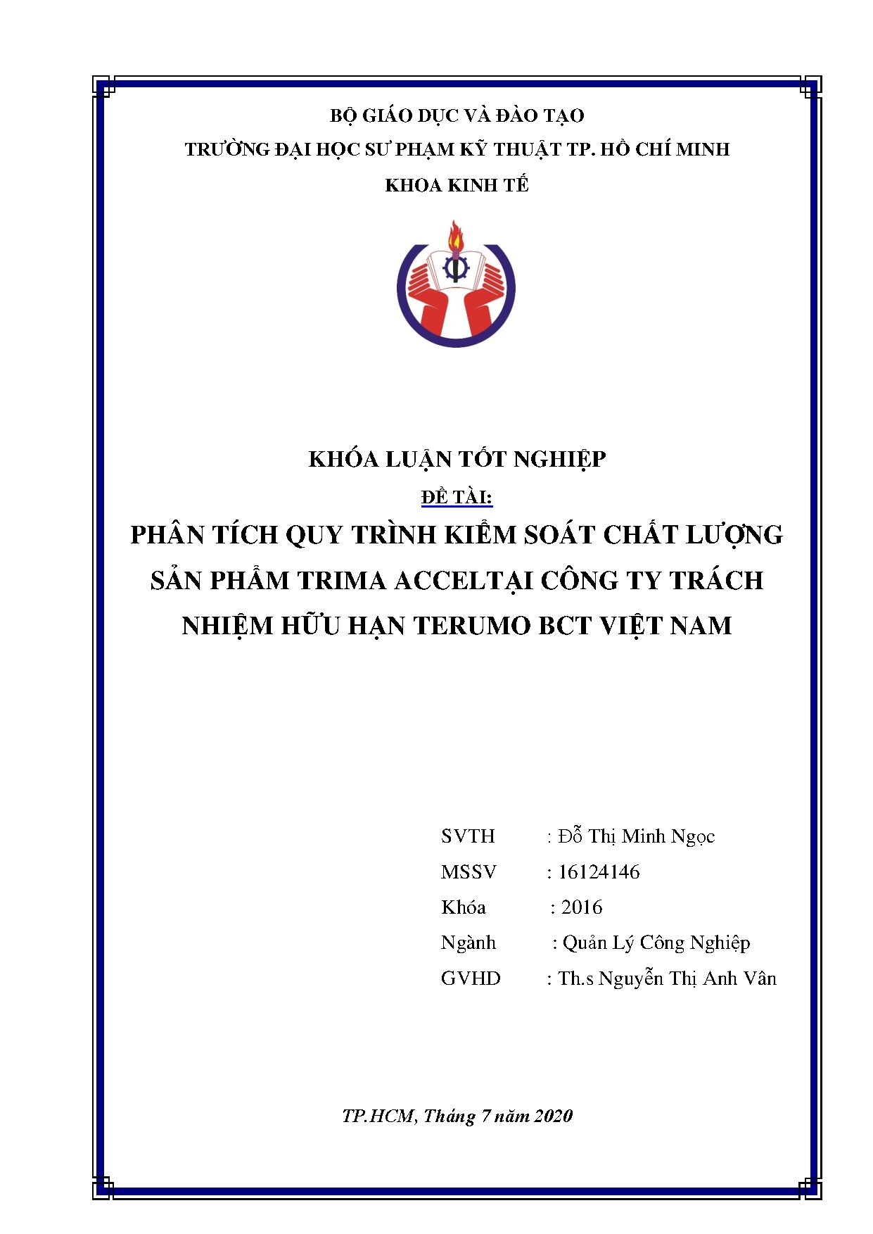 Đồ án tốt nghiệp - Phân tích quy trình kiểm soát chất lượng sản phẩm Trima accel tại Công TTNHHTBVN