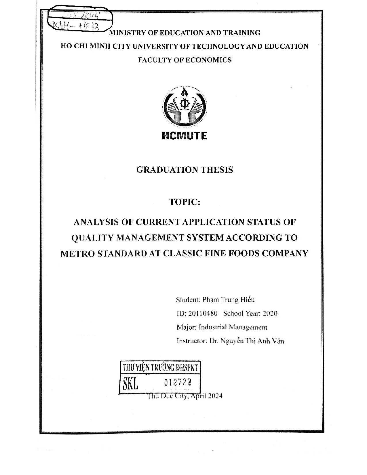 Đồ án tốt nghiệp - Analysis of current application status of quality management system ATMSACFFCL