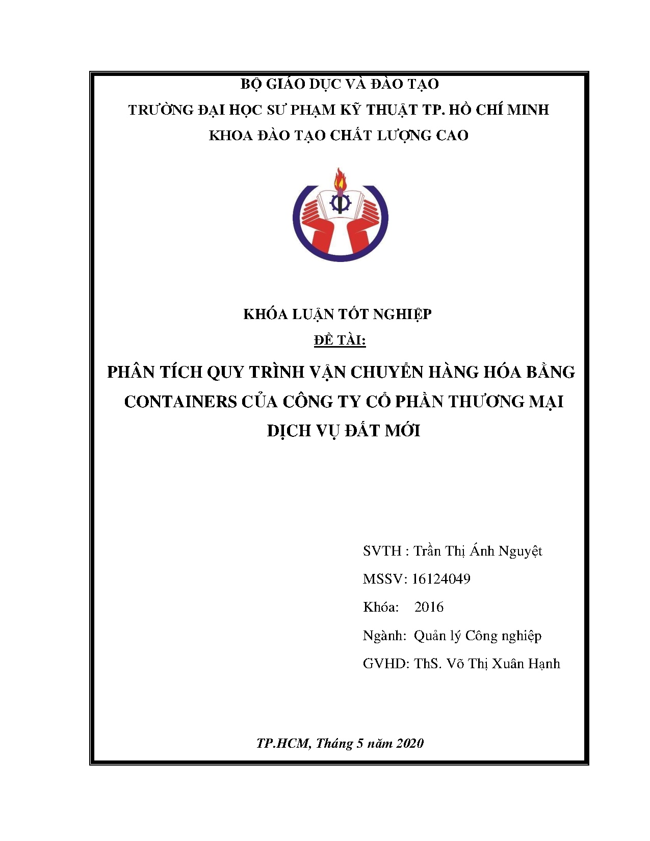 Đồ án tốt nghiệp - Phân tích quy trình vận chuyển hàng hóa bằng container của Công ty Cổ phần TMDVĐM