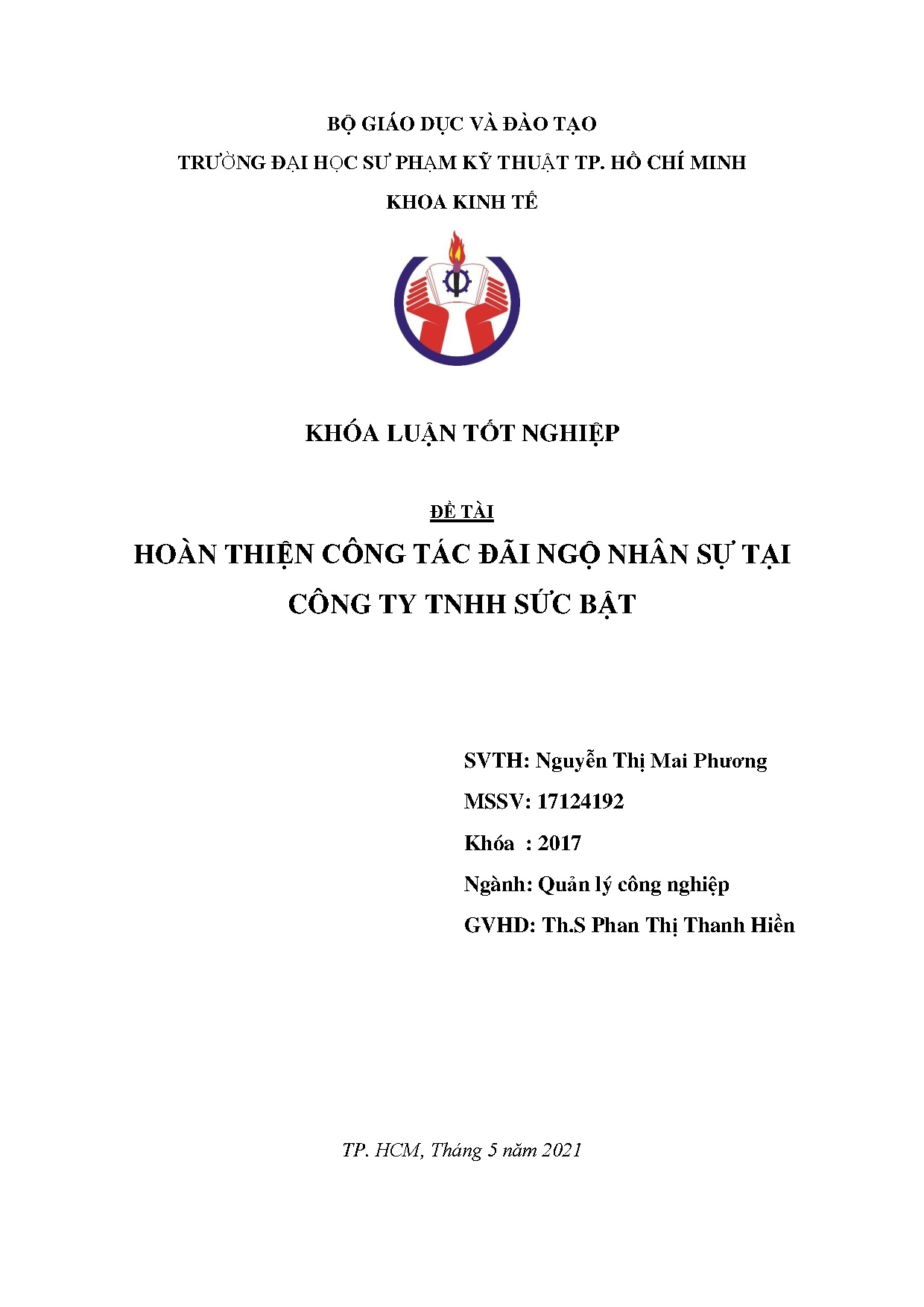 Đồ án tốt nghiệp - Hoàn thiện công tác đãi ngộ nhân sự tại Công ty TNHH Sức Bật