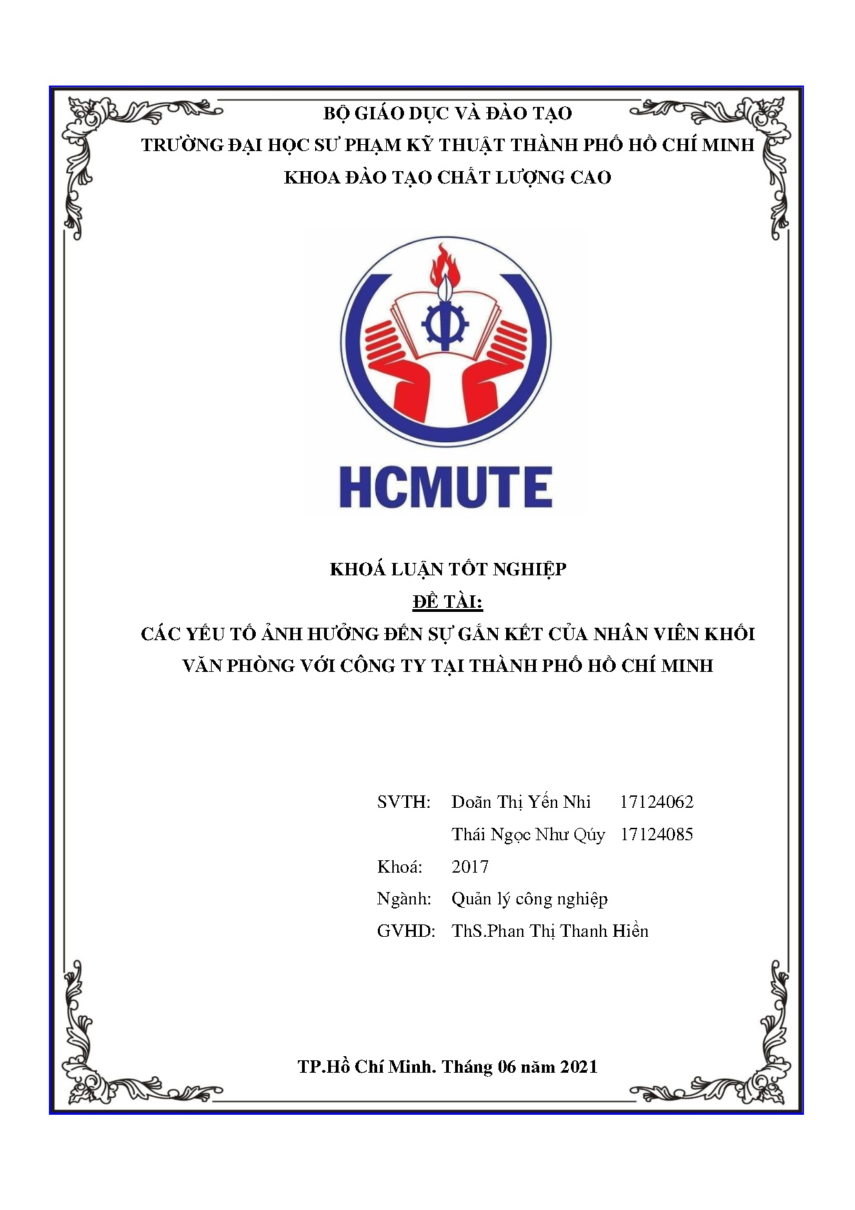 Đồ án tốt nghiệp - Các yếu tố ảnh hưởng đến sự gắn kết của nhân viên khối văn phòng với Công TTTPHCM