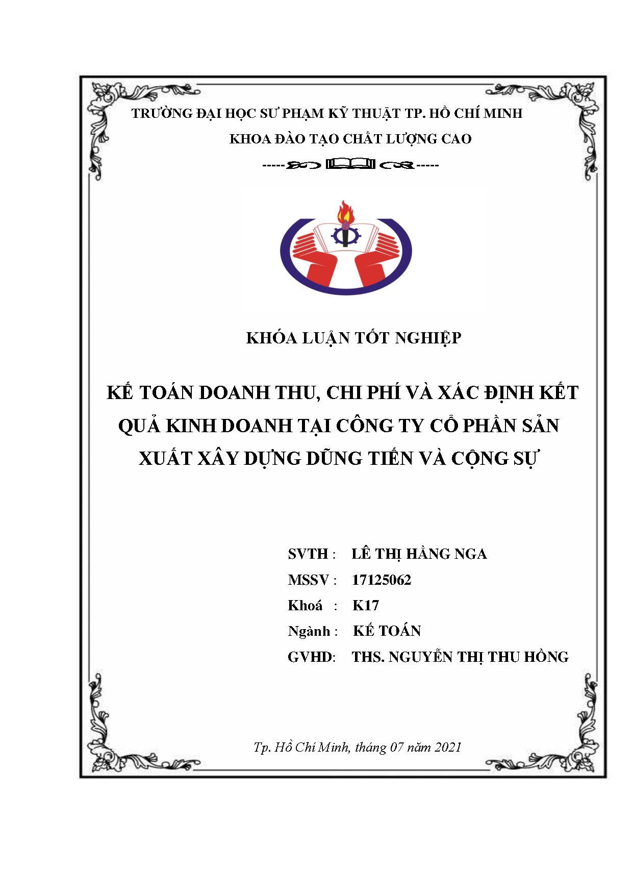 Đồ án tốt nghiệp - Kế toán doanh thu, chi phí và xác định kết quả kinh doanh tại Công ty CPSXXDDTVCS