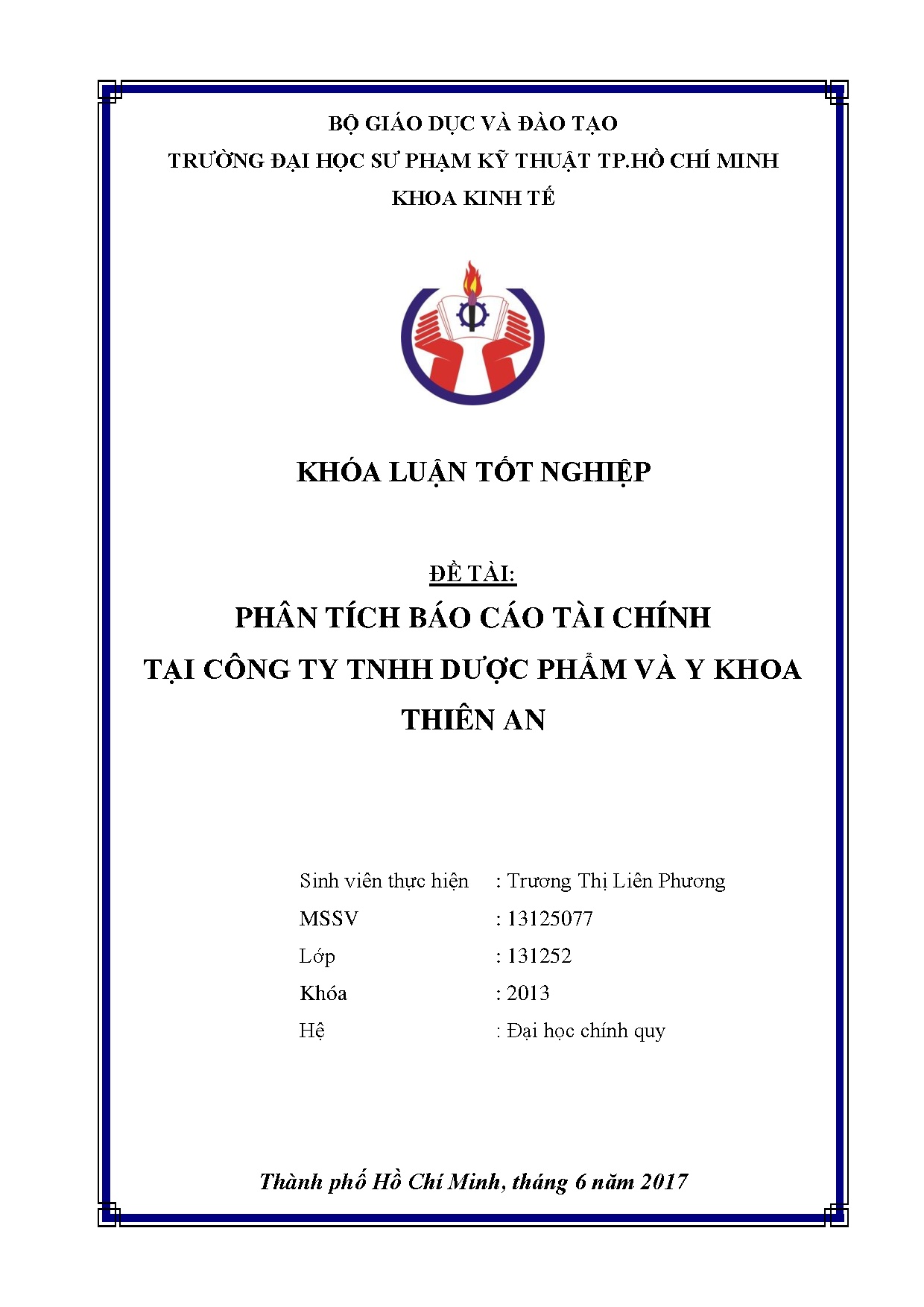 Đồ án tốt nghiệp - Phân tích báo cáo tài chính tại Công ty TNHH Dược phẩm và Y khoa Thiên An