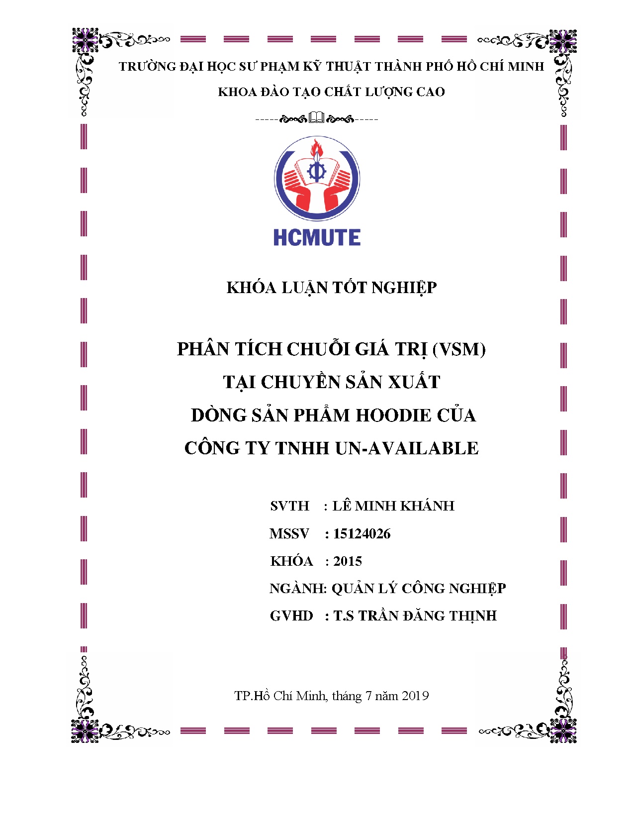 Đồ án tốt nghiệp - Phân tích chuỗi giá trị tại chuyền sản xuất dòng sản phẩm hoodie của công ty TU