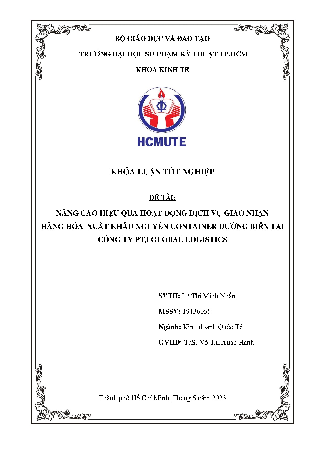 Đồ án tốt nghiệp - Nâng cao hiệu quả hoạt động dịch vụ giao nhận hàng hóa xuất khẩu NCBĐBTCTPGL