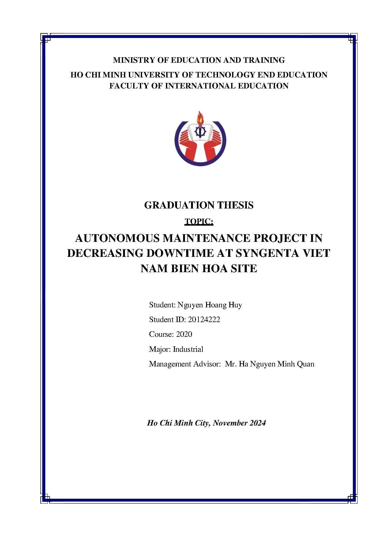 Đồ án tốt nghiệp - Autonomous Maintenance project in decreasing downtime at Syngenta Viet Nam BHS
