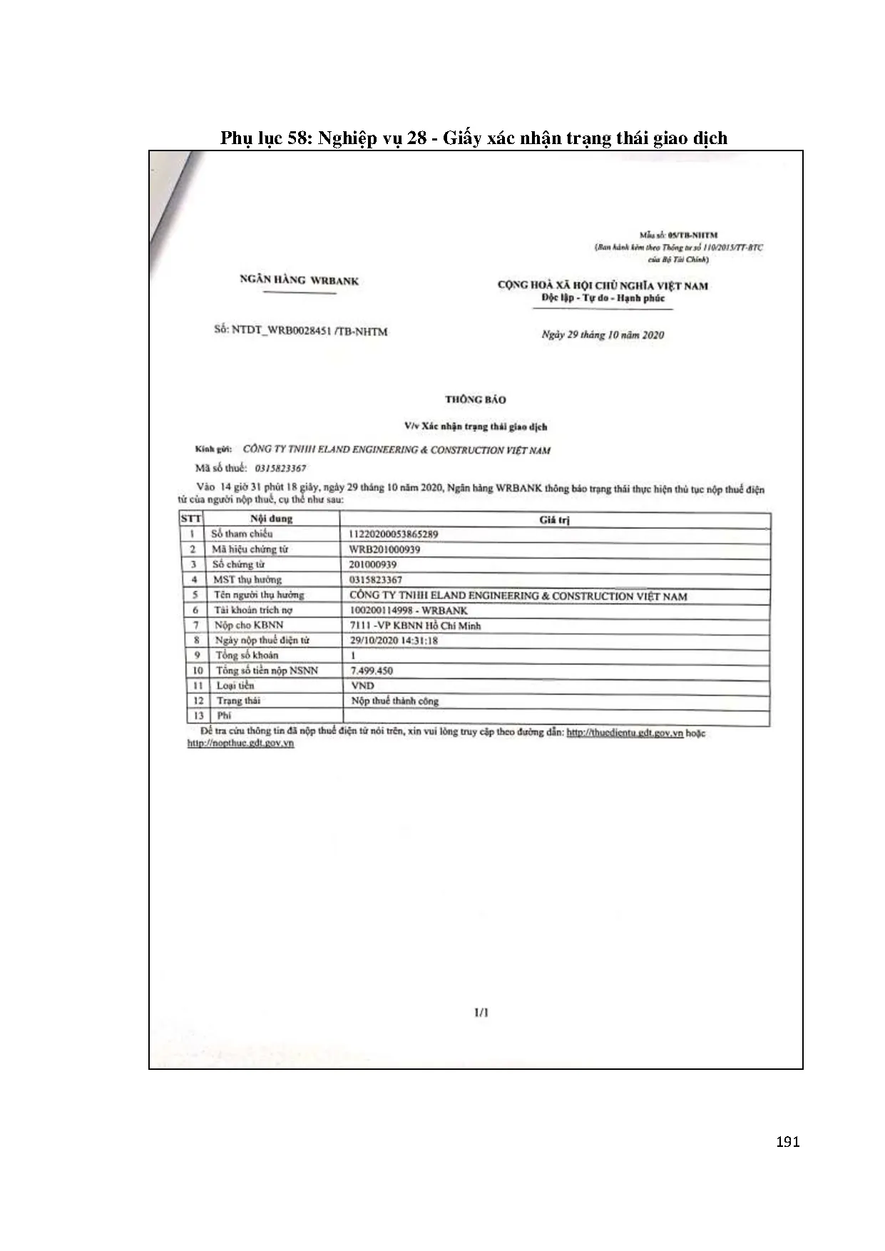 Đồ án tốt nghiệp - Kế toán công nợ tại Công ty TNHH Eland Engineering &amp; construction Việt Nam - Trang 191