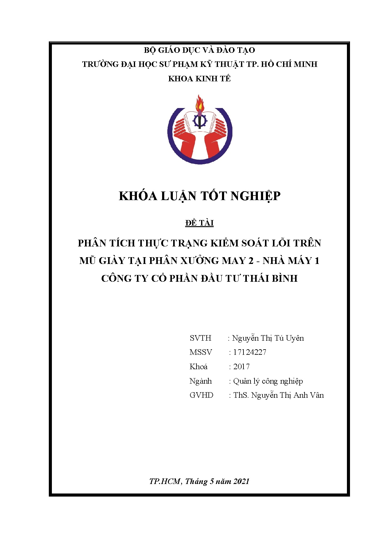 Đồ án tốt nghiệp - Phân tích thực trạng kiểm soát lỗi trên mũ giày tại phân XM 2 - NM 1 CTCPĐTTB